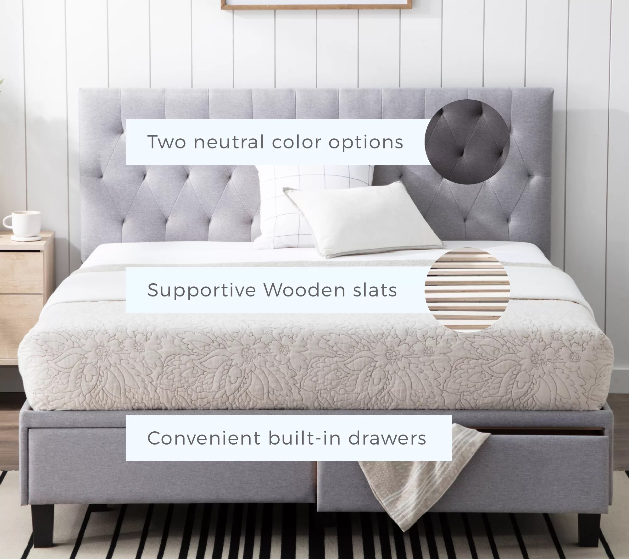 Brookside Anna Upholstered Queen Bed with Drawers