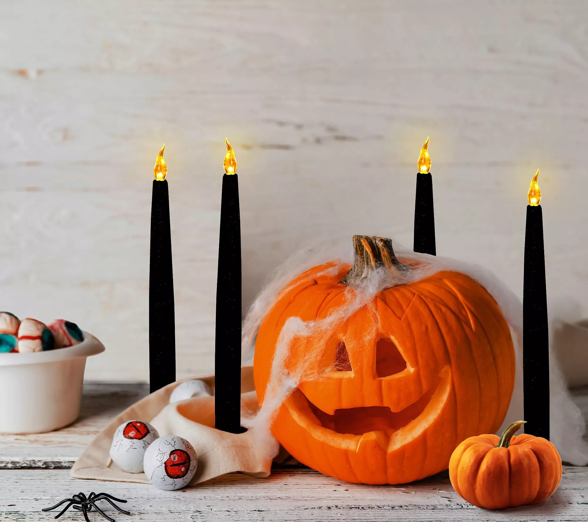 LumaBase Battery Operated Taper Candles Black,4ct