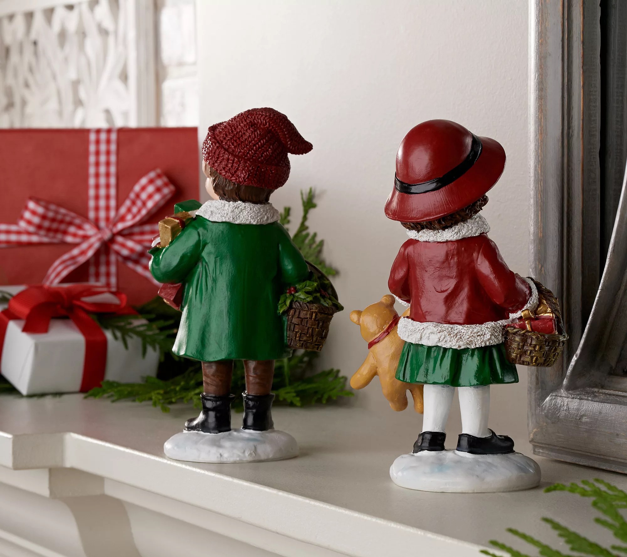 Set of 2 Holiday Vintage Children with Gifts by Valerie