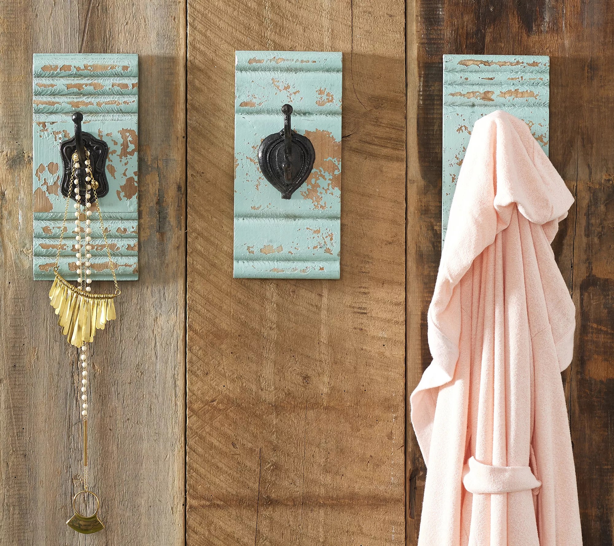 Sister Road by JG S/3 Vintage Inspired Wood & Metal Wall Hooks