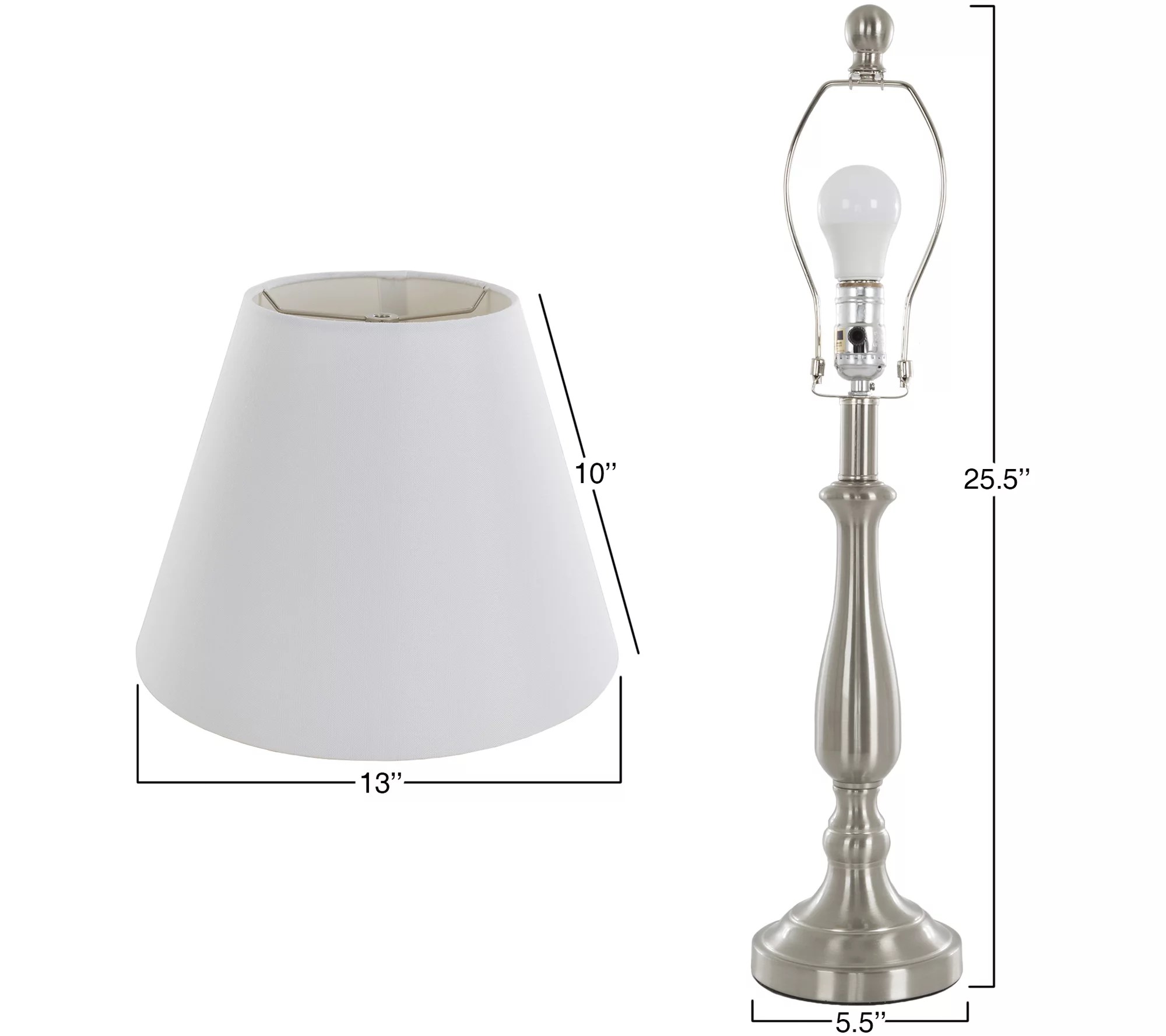 Lavish Home Table Lamps Set of 2, Brushed Steel