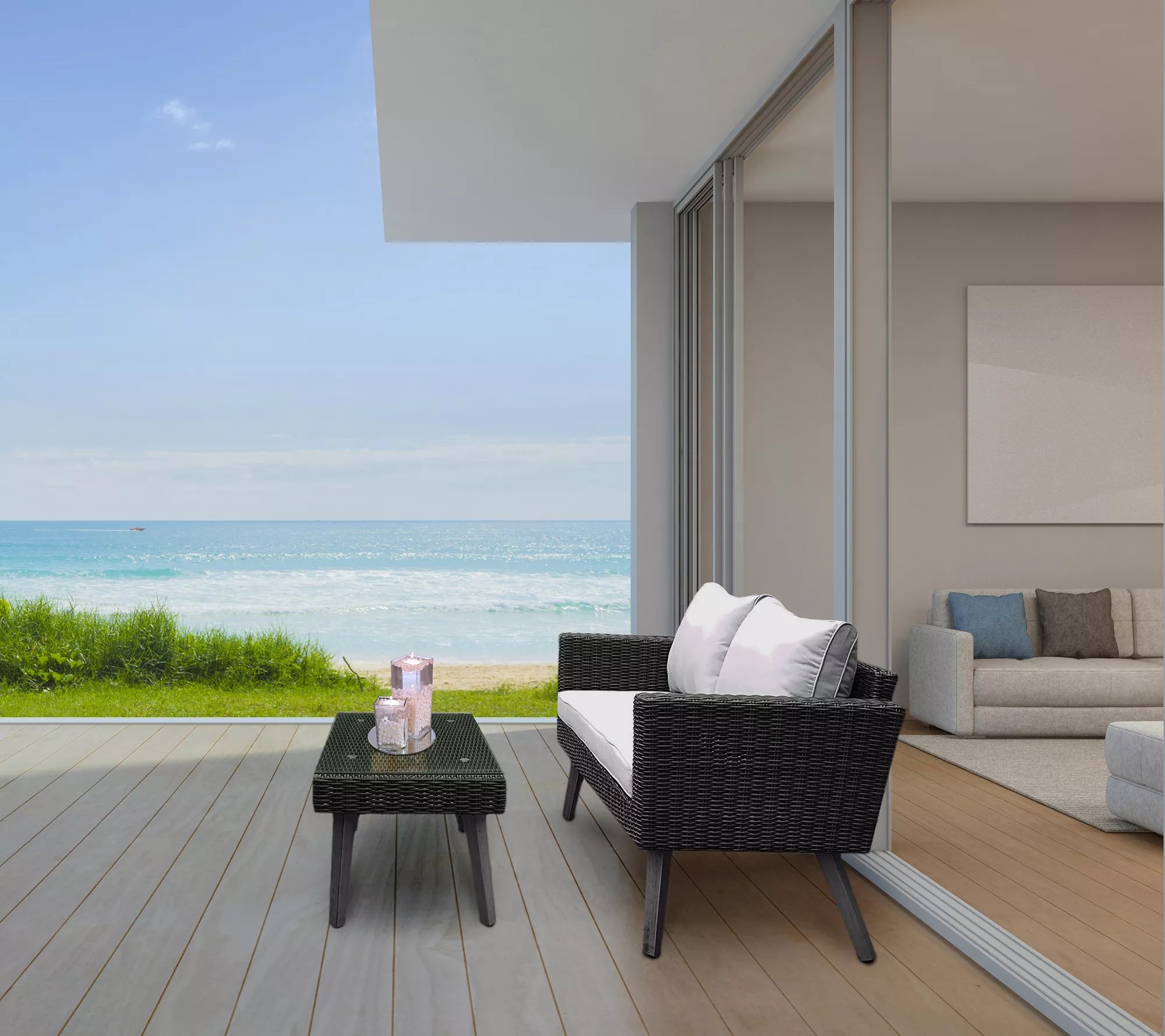 Dukap 2 Piece Wicker Patio Sofa/Table Set w/ Cushions Kotka