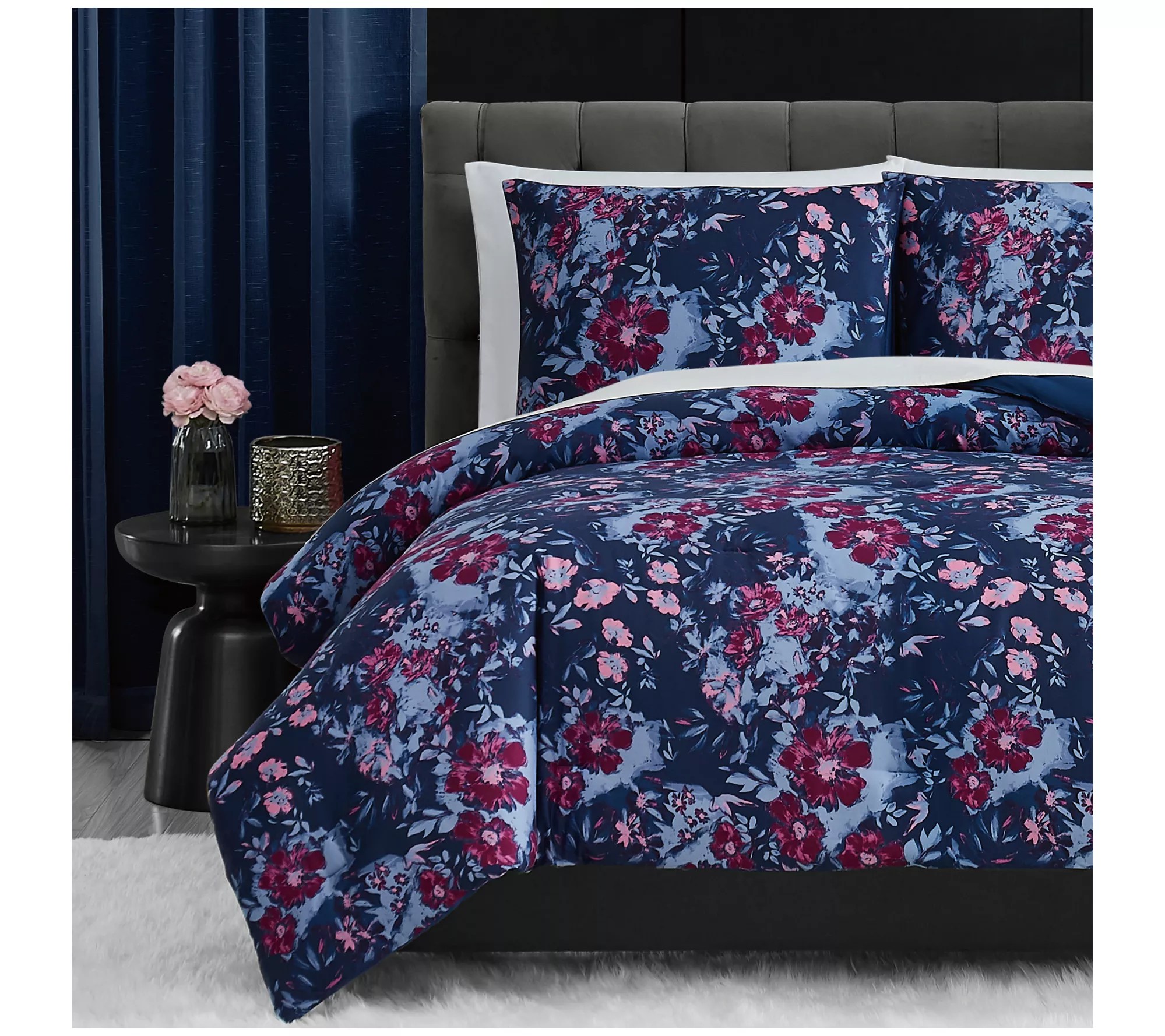 Badgley Mischka Home Midnight Garden King Duvet Cover Set