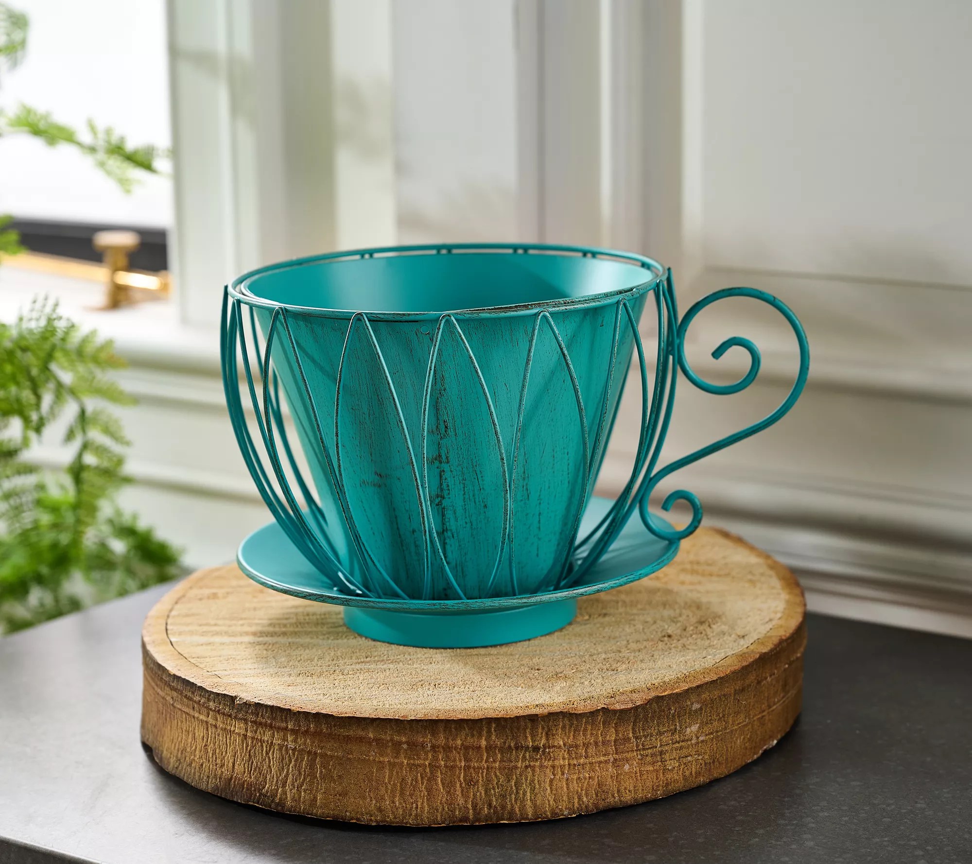 Indoor/Outdoor Metal Teacup Flower Pot by Valerie