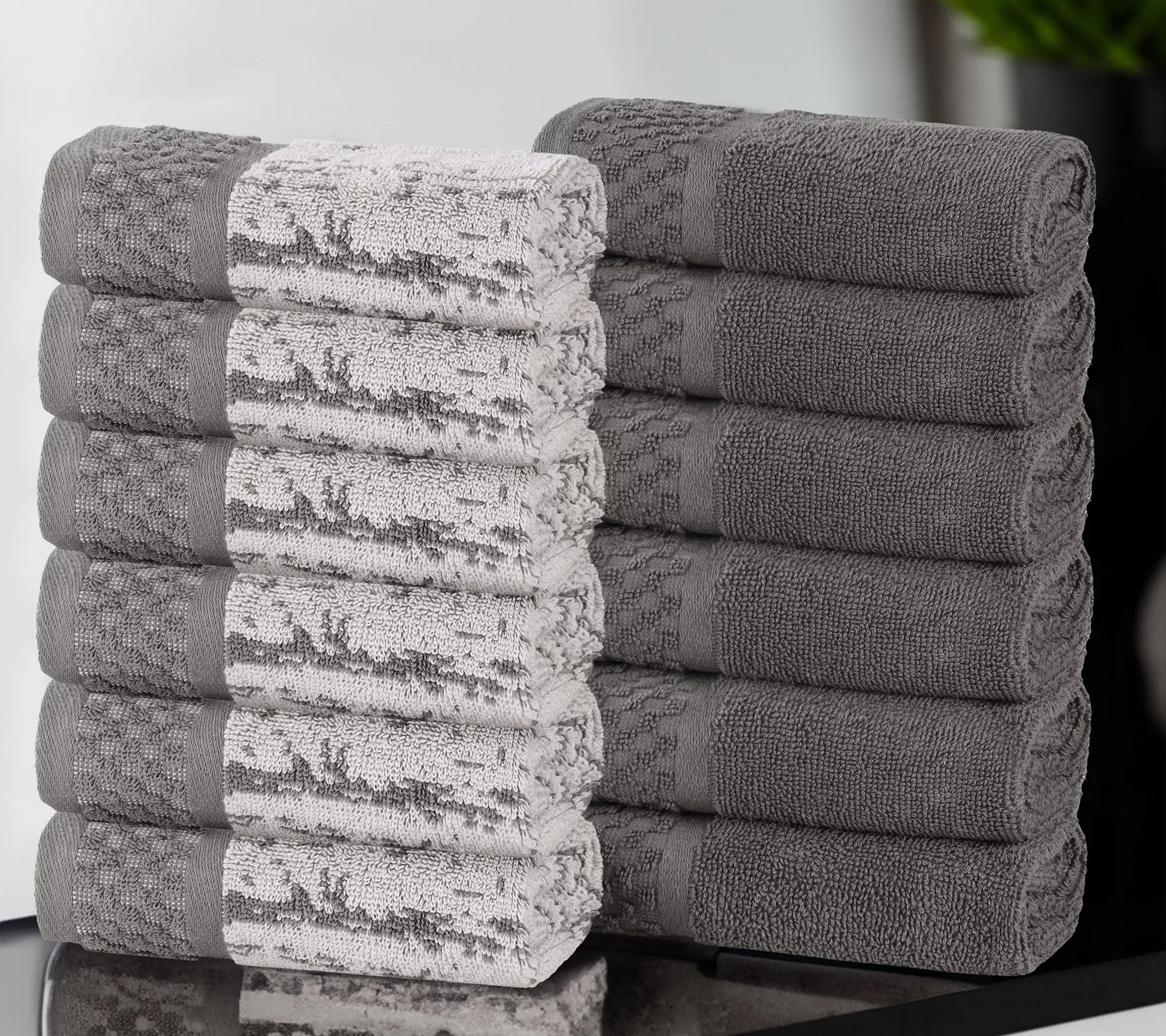 Superior Cotton Soft Absorbent Two Toned Face Towel Set of 12