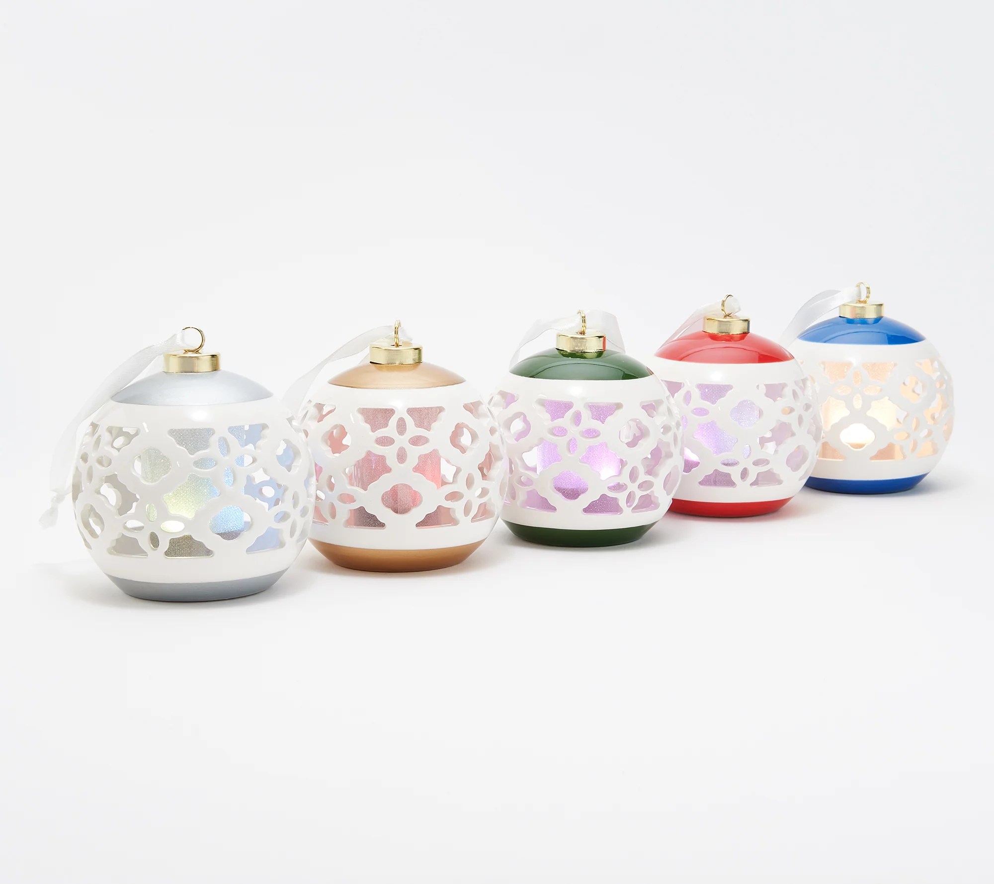 Lightscapes Set of 5 Lit Cutwork Ceramic Ornaments with Gift Boxes