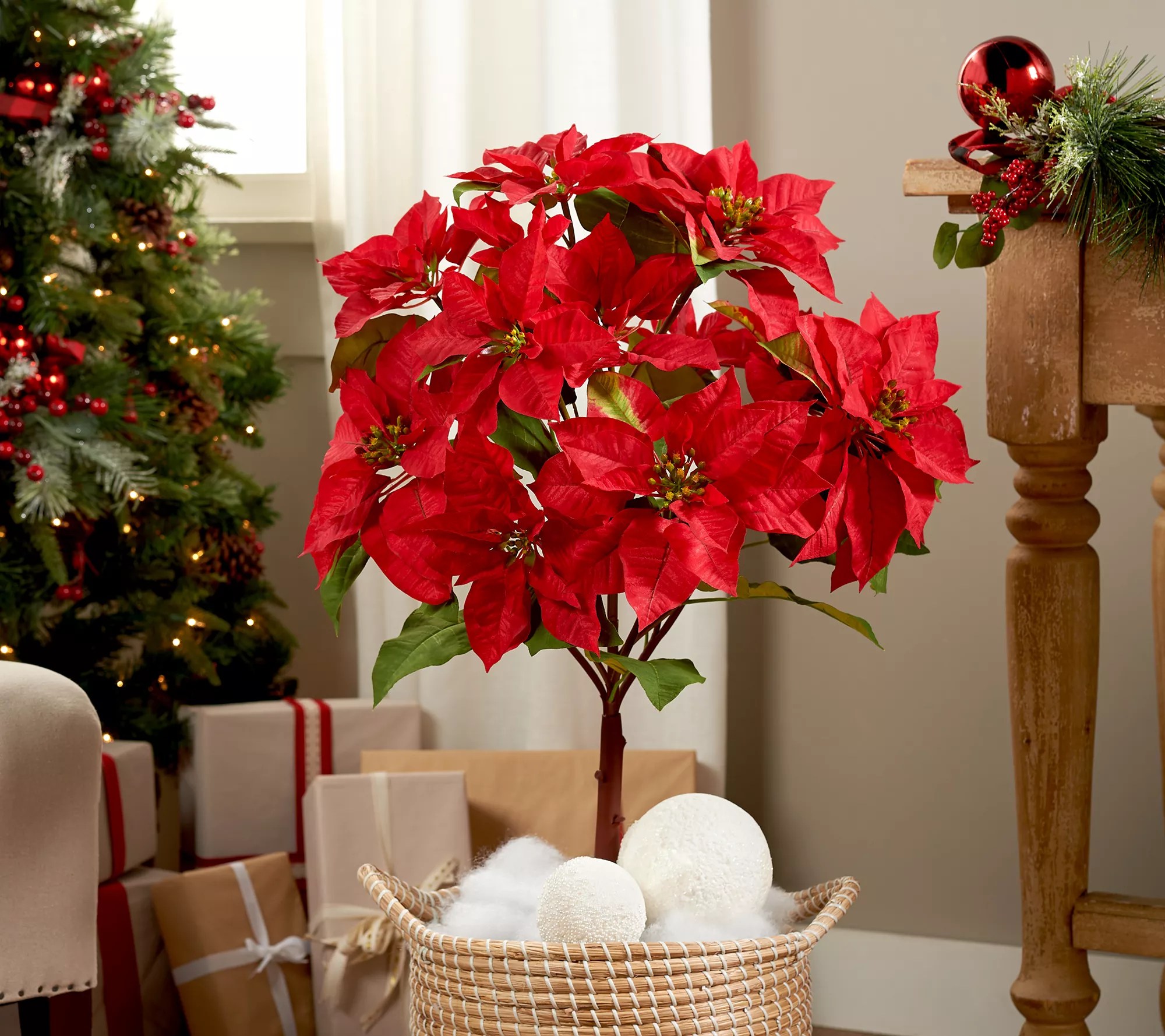 33" Faux Poinsettia Tree Plant in Potted Base by Valerie