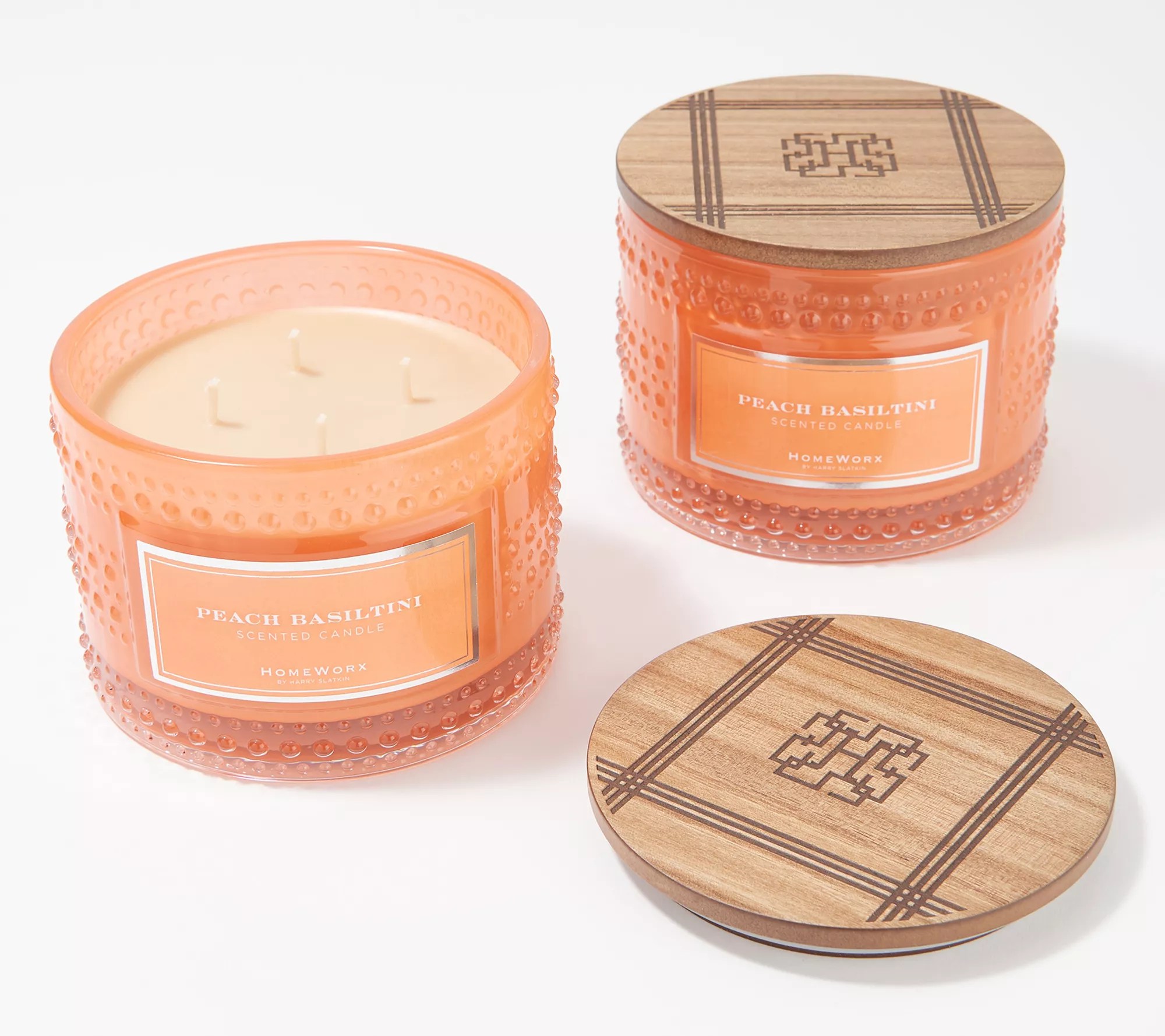 HomeWorx by Harry Slatkin S/2 Peach Basiltini 18oz Hobnail Candles