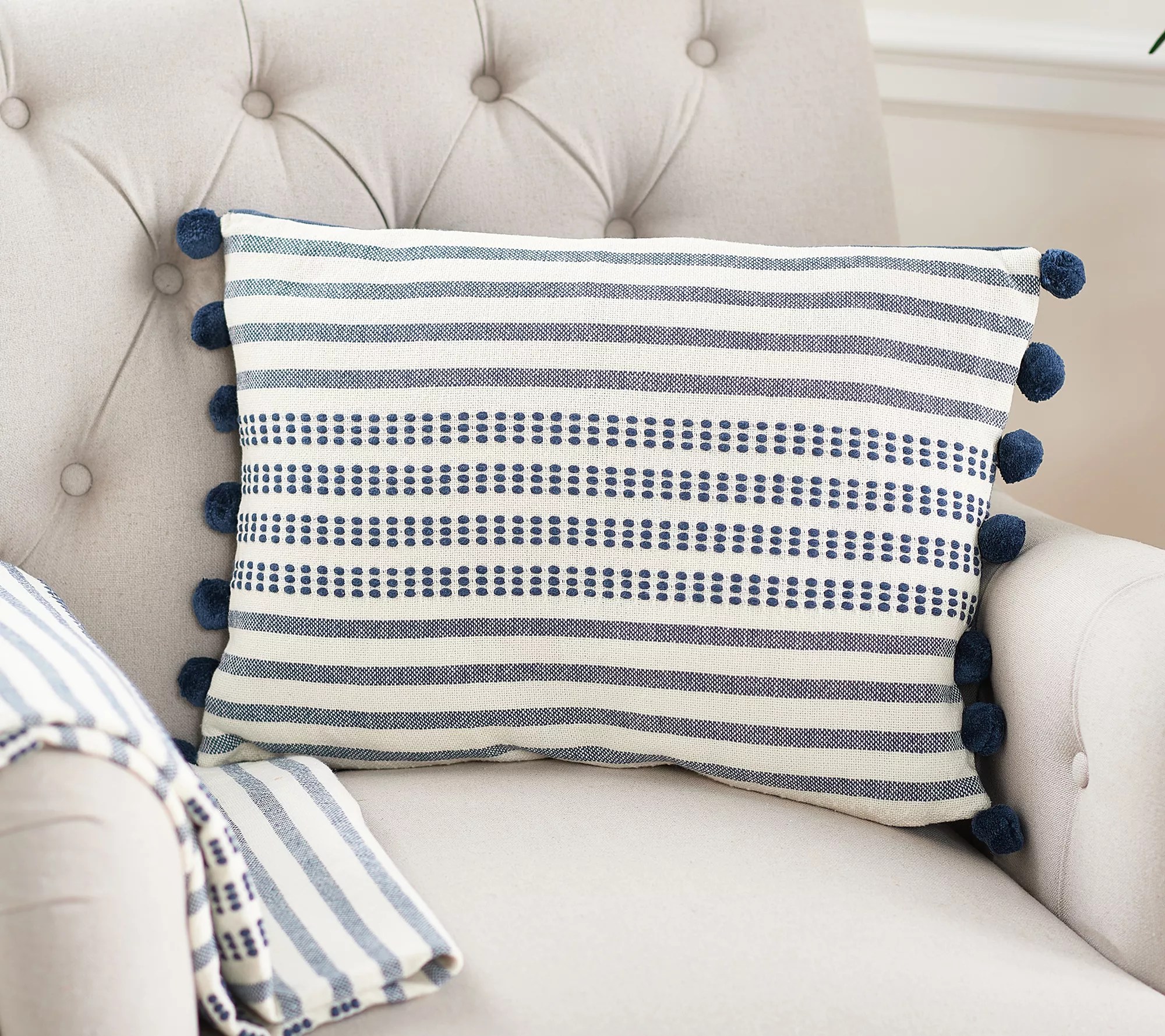 "As Is" 100 Cotton Woven Dec. Pillow w/ Pom Poms by Bobby Berk