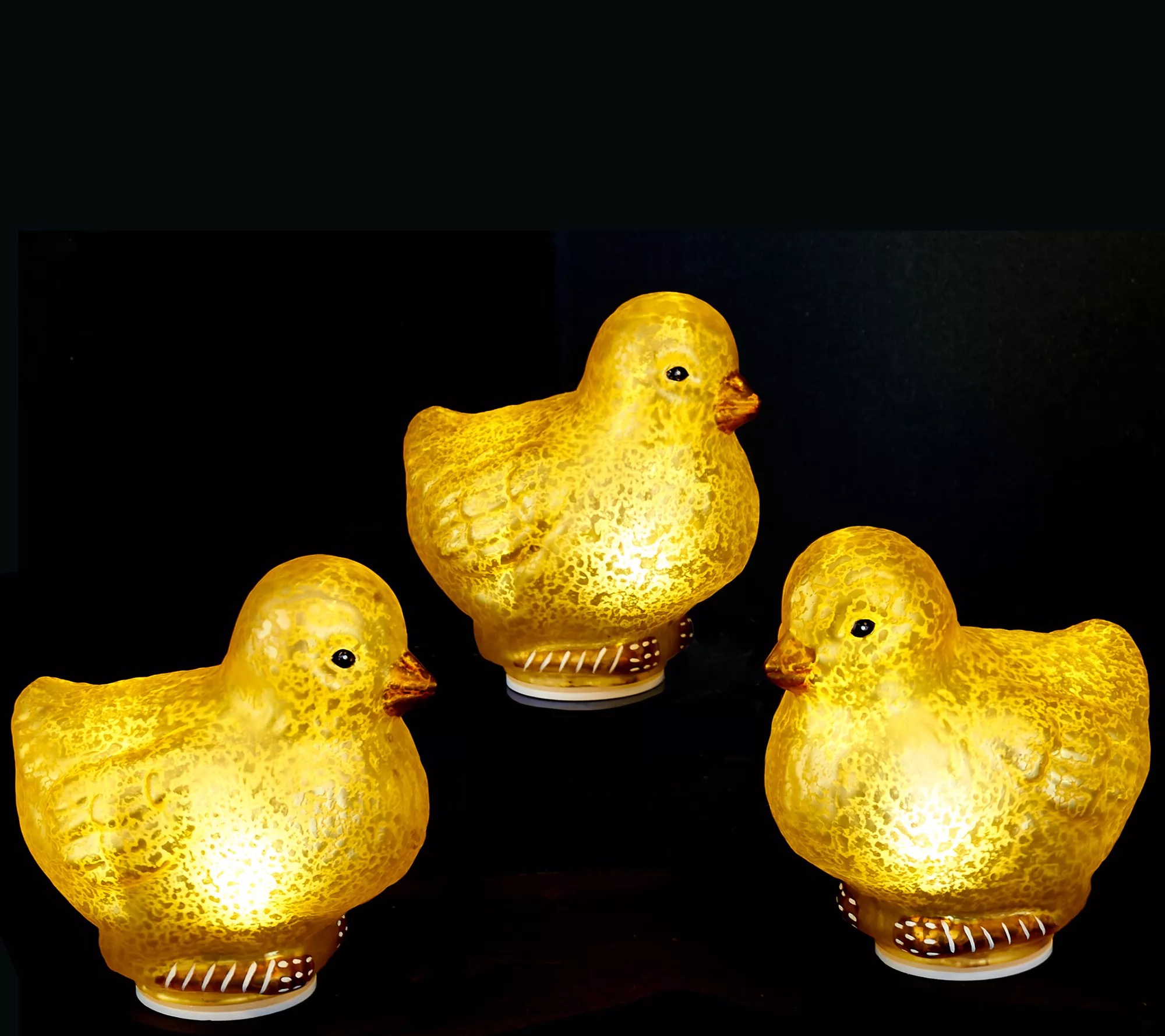 Set of 3 Lit Frosted Glass Chicks by Valerie
