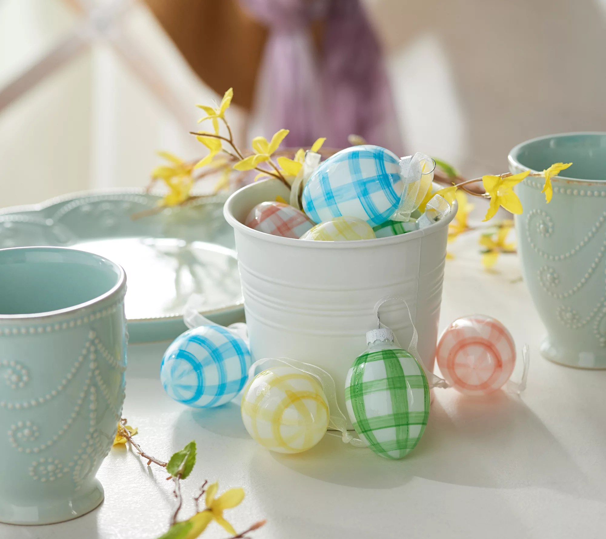 Set of 12 Plaid Glass Easter Egg Ornaments by Valerie