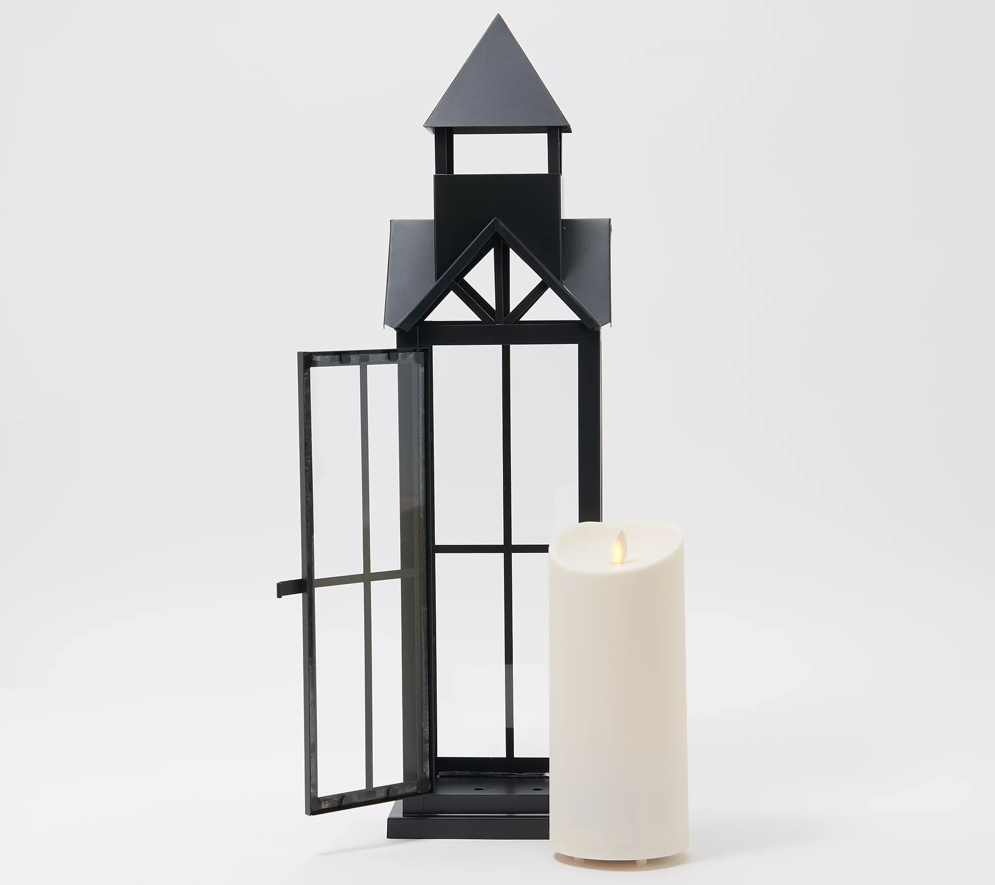 Luminara Indoor/Outdoor 23" Metal House Lantern w/ 9" Outdoor Candle