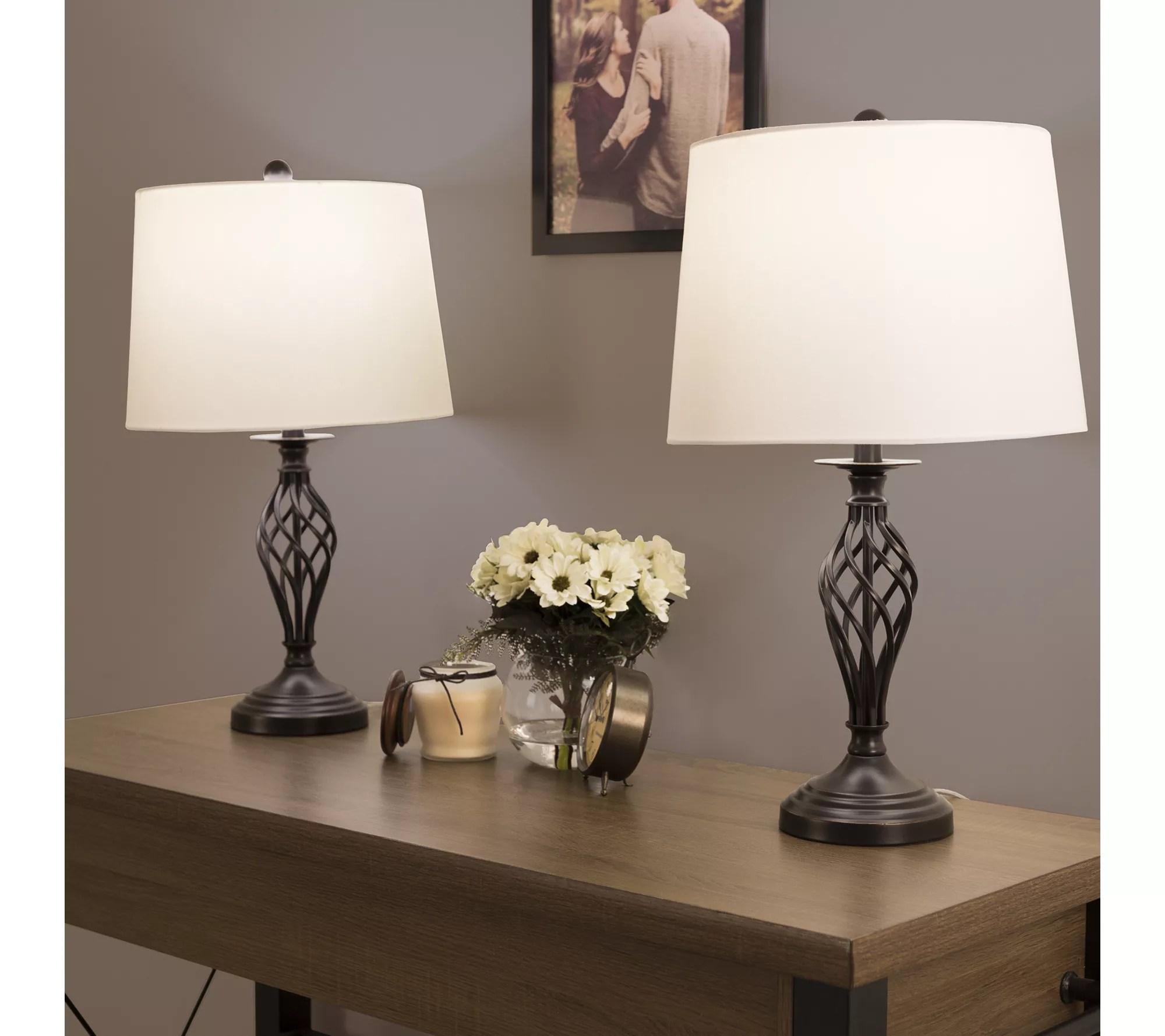 Lavish Home Table Lamps Set of 2, Spiral Cage Design