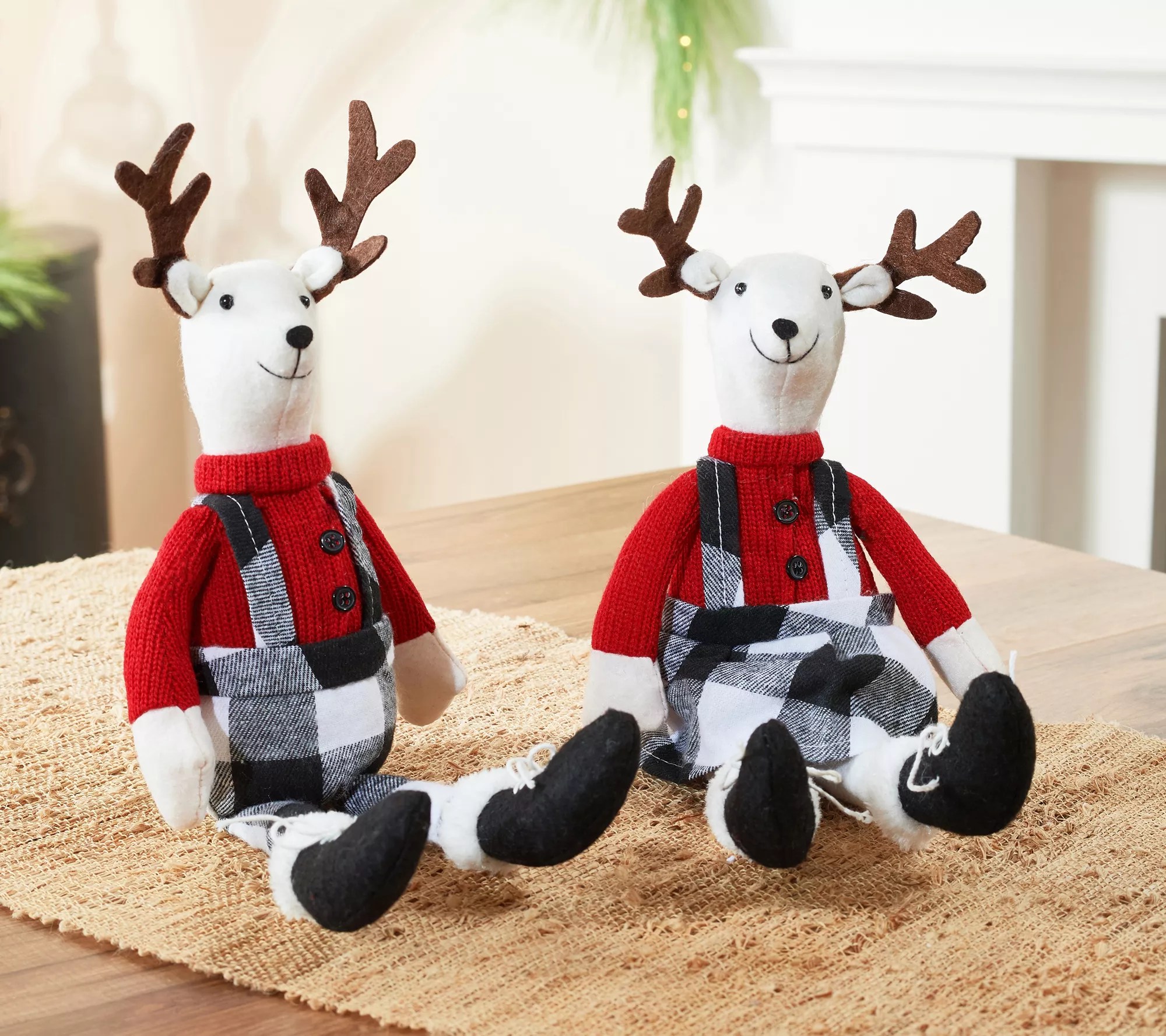 Set of (2) 14" Plush Reindeer in Country Check by Valerie