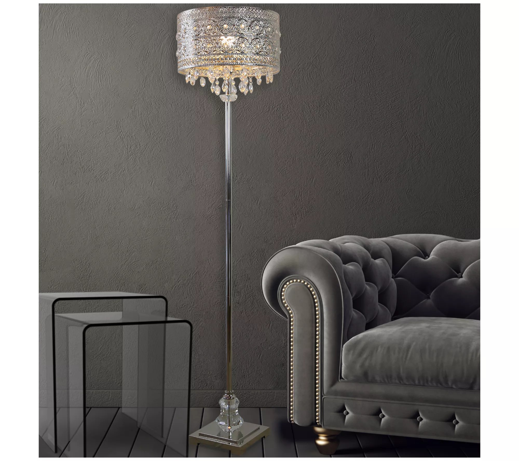 River of Goods 60.5"H Polished Nickel and Crystal Floor Lamp