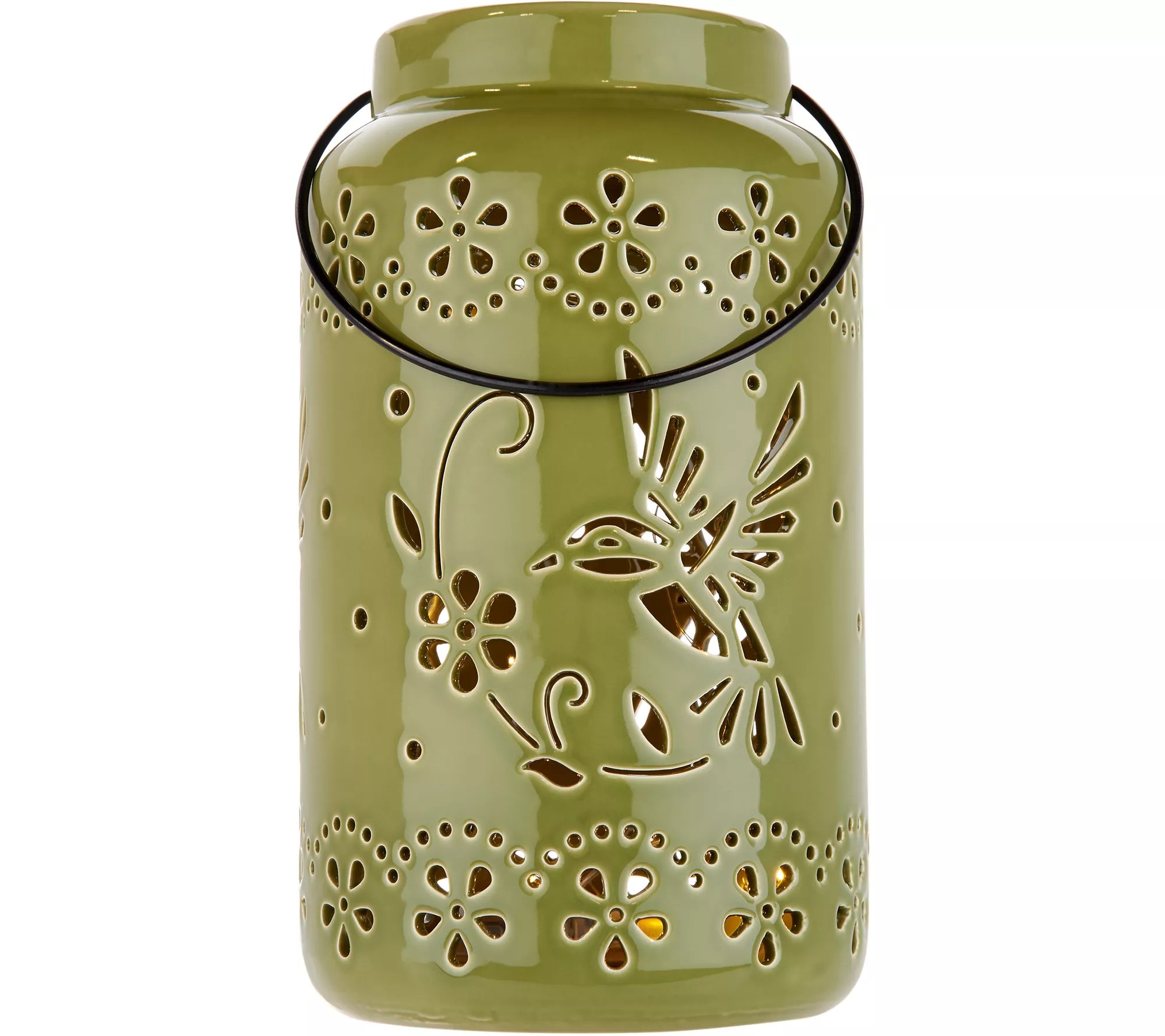 "As Is" 10.5" Ceramic Hummingbird Pierced Lantern by Valerie