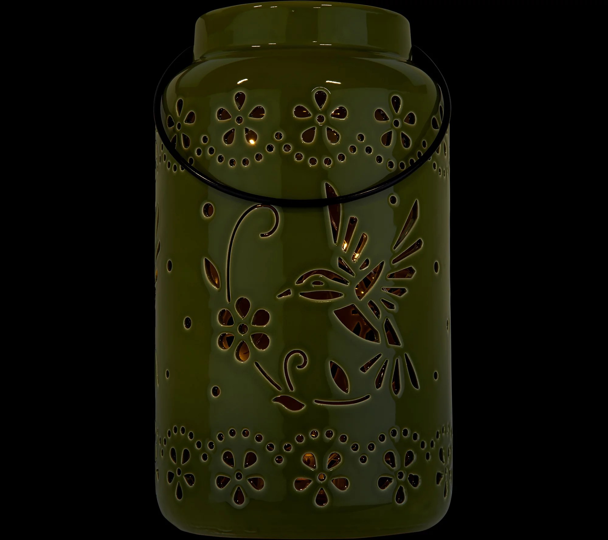 "As Is" 10.5" Ceramic Hummingbird Pierced Lantern by Valerie