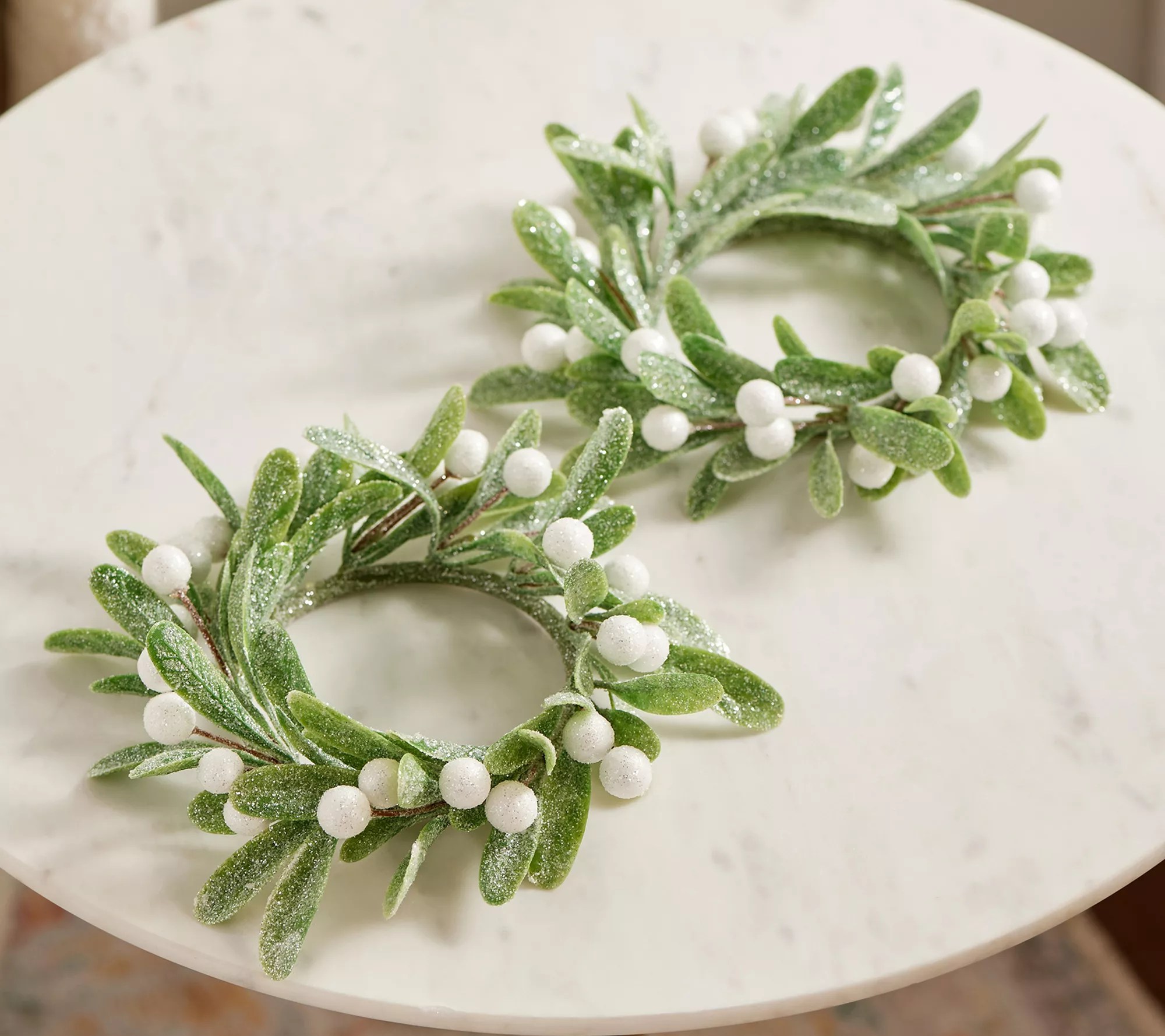 Set of 2 Mistletoe Candle Rings by Valerie