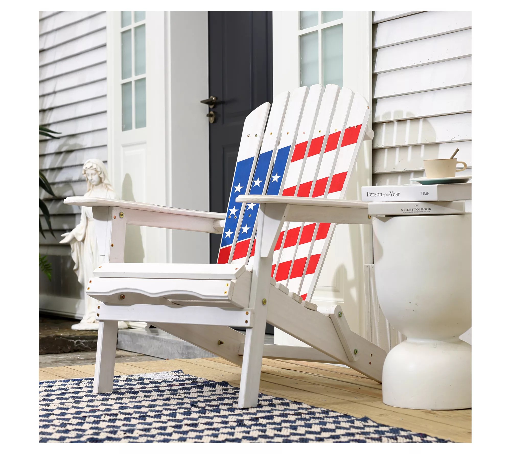 LuxenHome Adirondack USA Flag Patriotic Outdoor Wood Chair