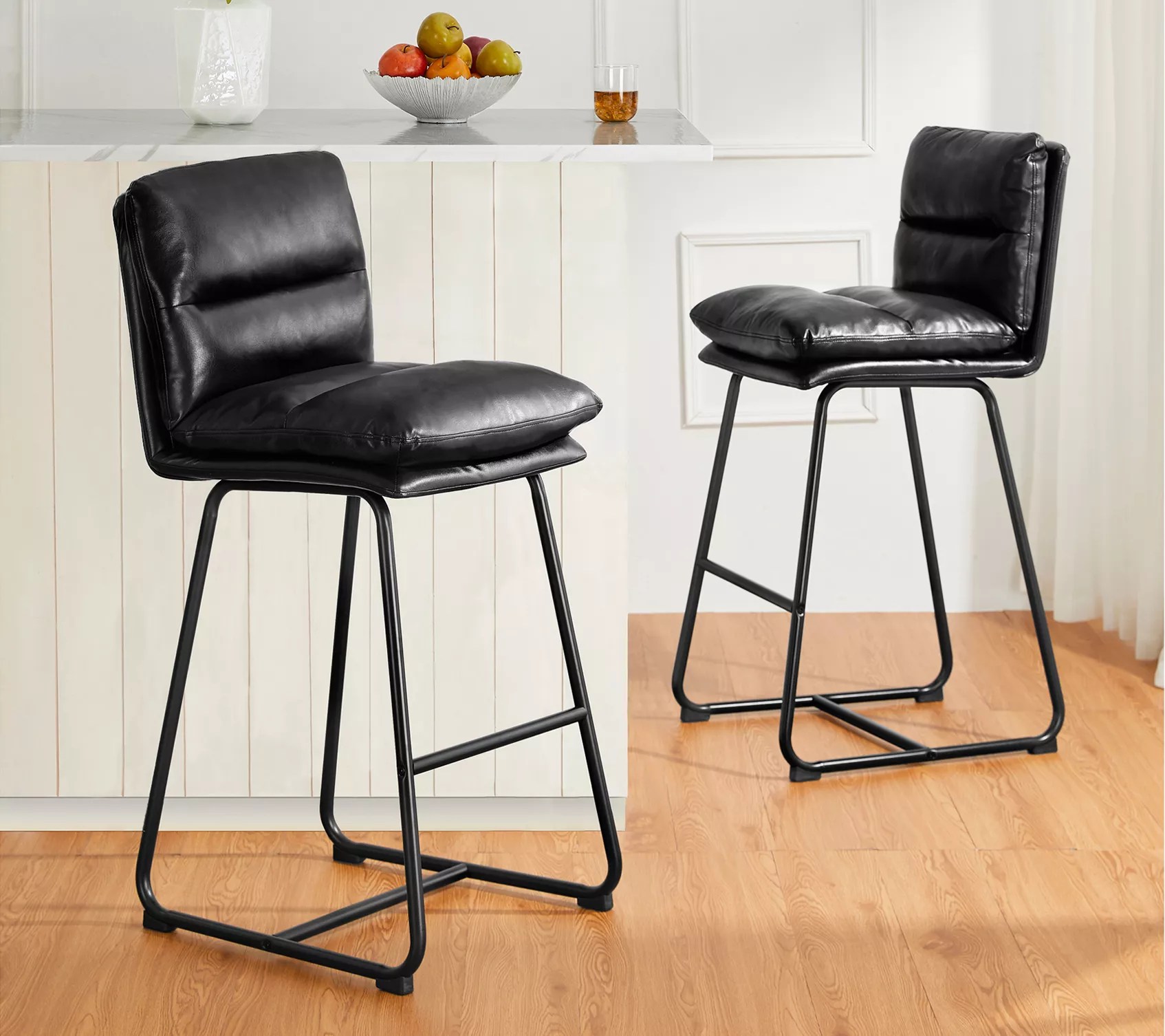 Glitzhome Modern Faux Leather MetalLeg Bar Stools S/2