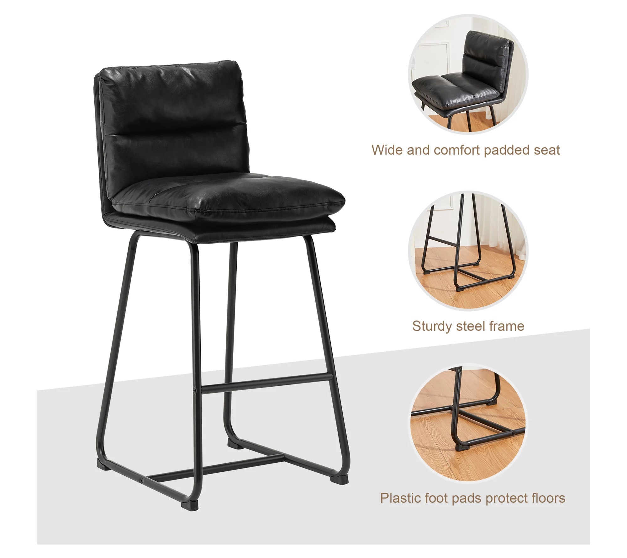 Glitzhome Modern Faux Leather MetalLeg Bar Stools S/2
