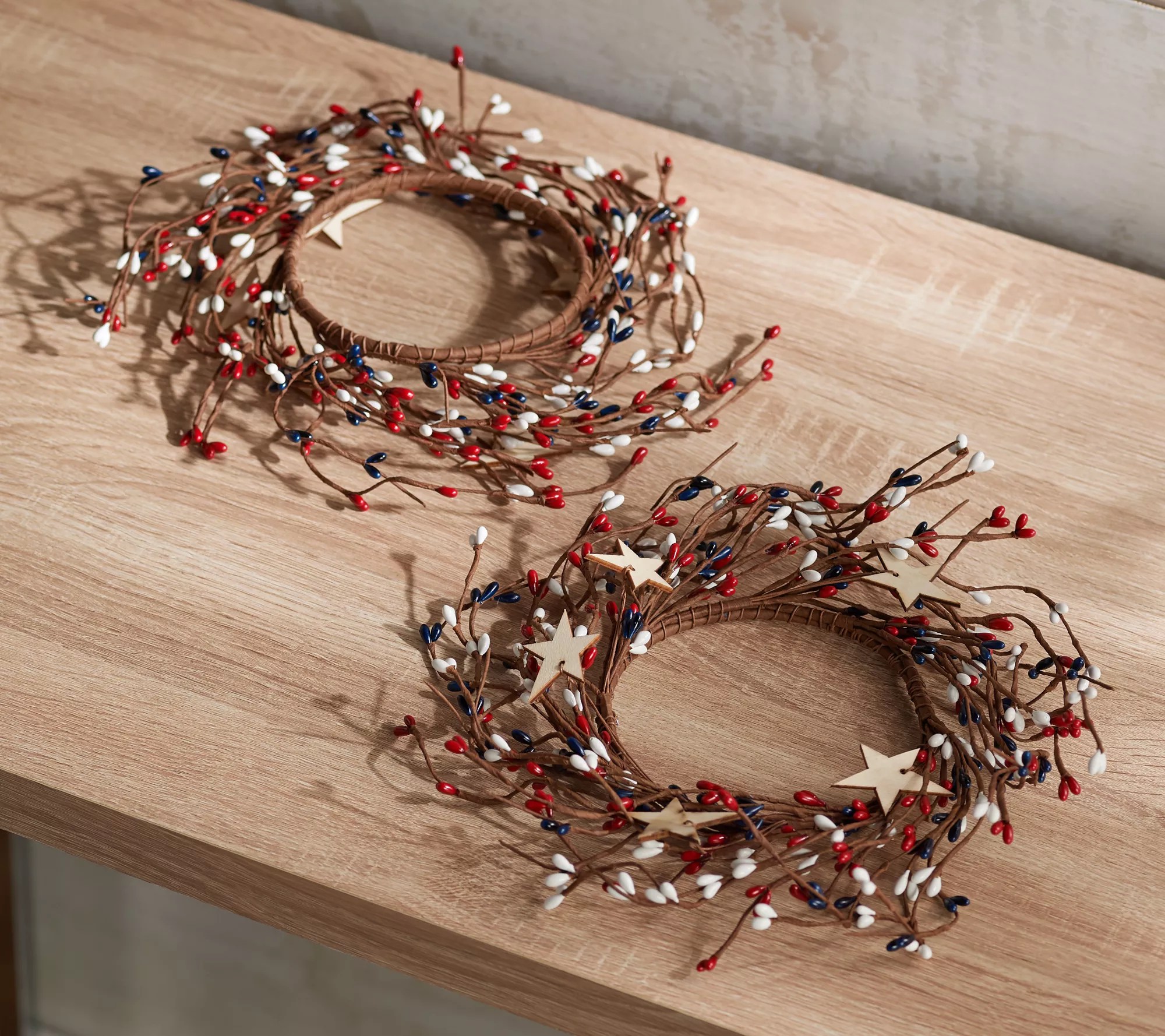 "As Is" Set of 2 Americana Pip Berry and Star Candle Rings by Valerie