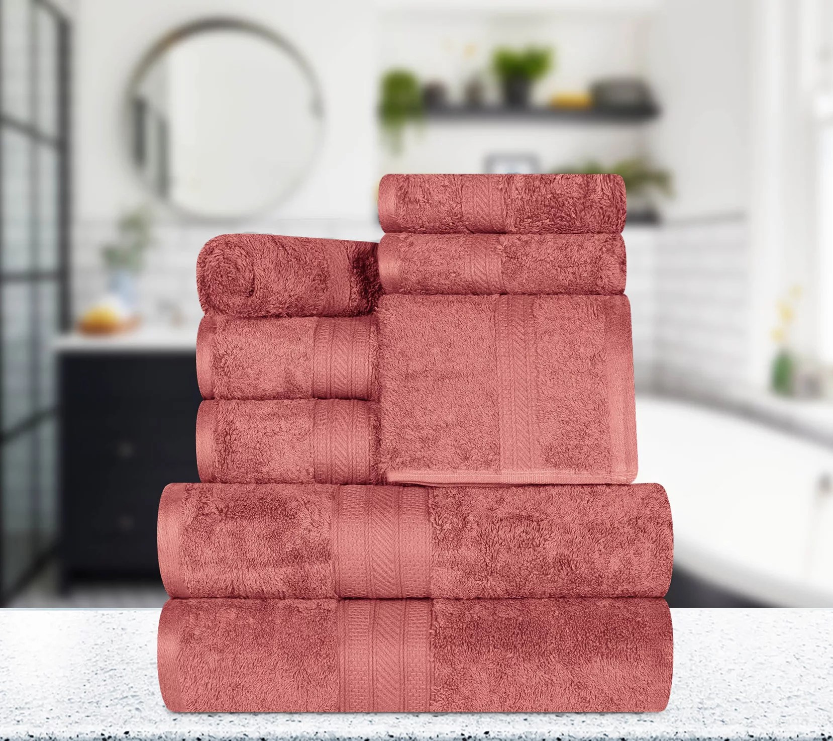 Superior Solid 8Piece QuickDrying Cotton Towel Set