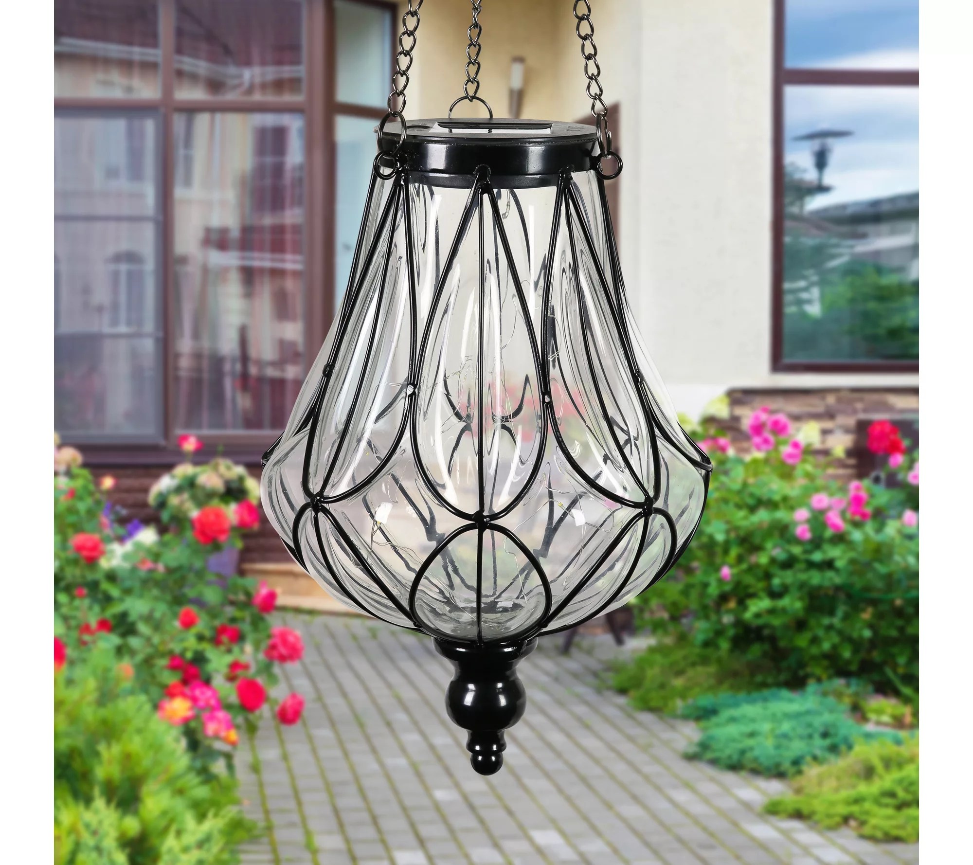 Exhart Solar Glass Hanging Lantern