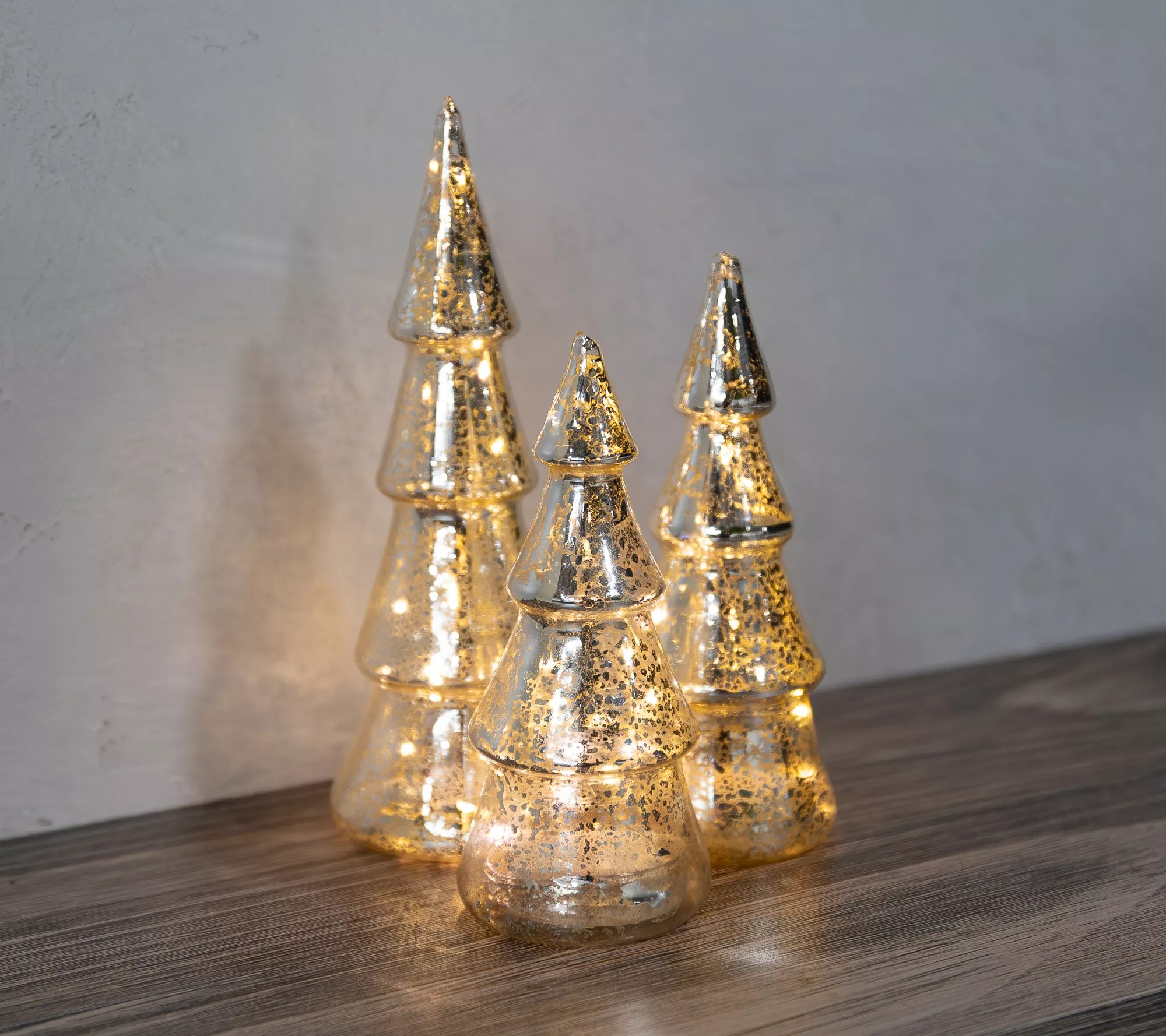 LumaBase BatteryOperated Mercury Silver Glassrees, 3ct