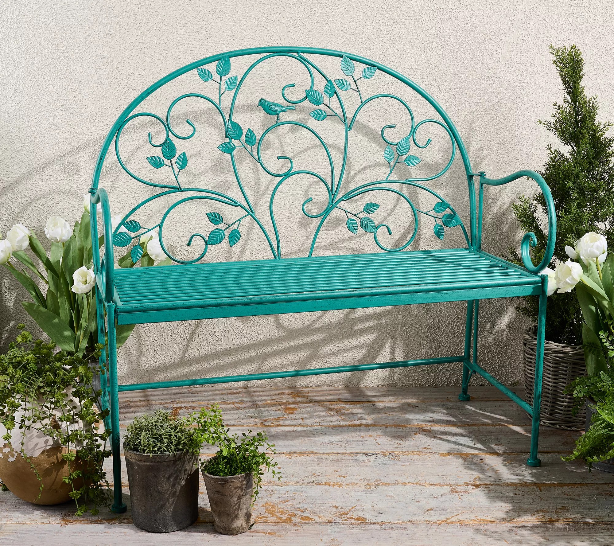 Indoor/Outdoor 39" Bird and Vine Garden Bench by Valerie