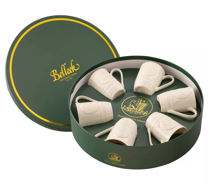 Belleek Pottery Set of 6 Celtic Mugs