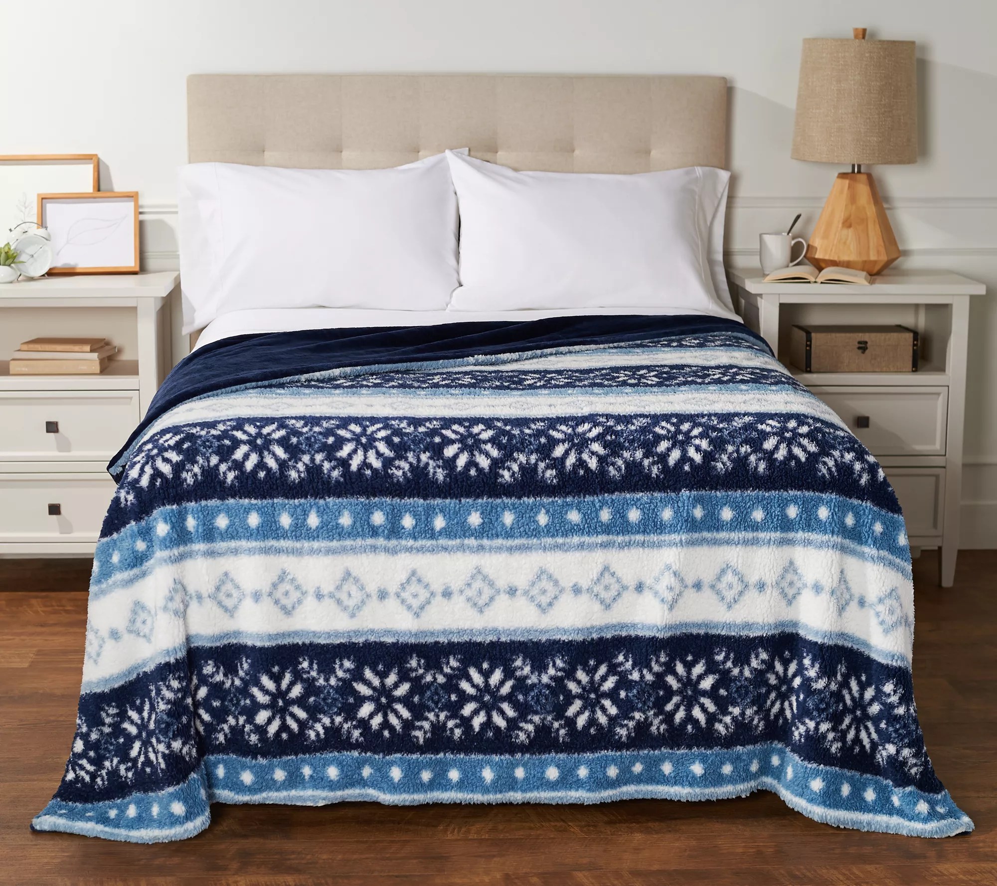 Berkshire Queen Printed Sherpa Blanket with Velvet Soft Reverse