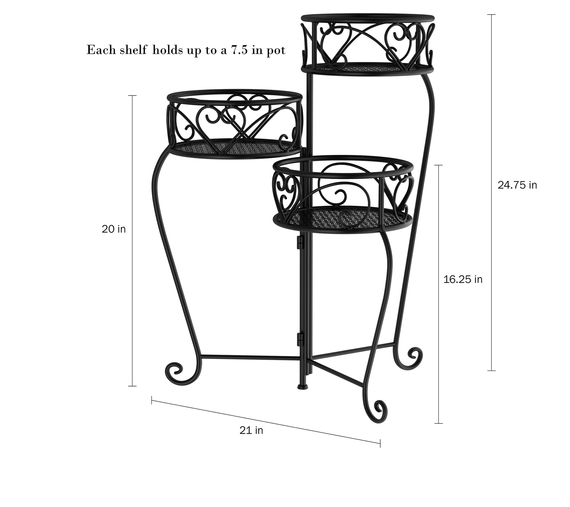 Pure Garden 3Tier Folding Wrought Iron Plant Stand