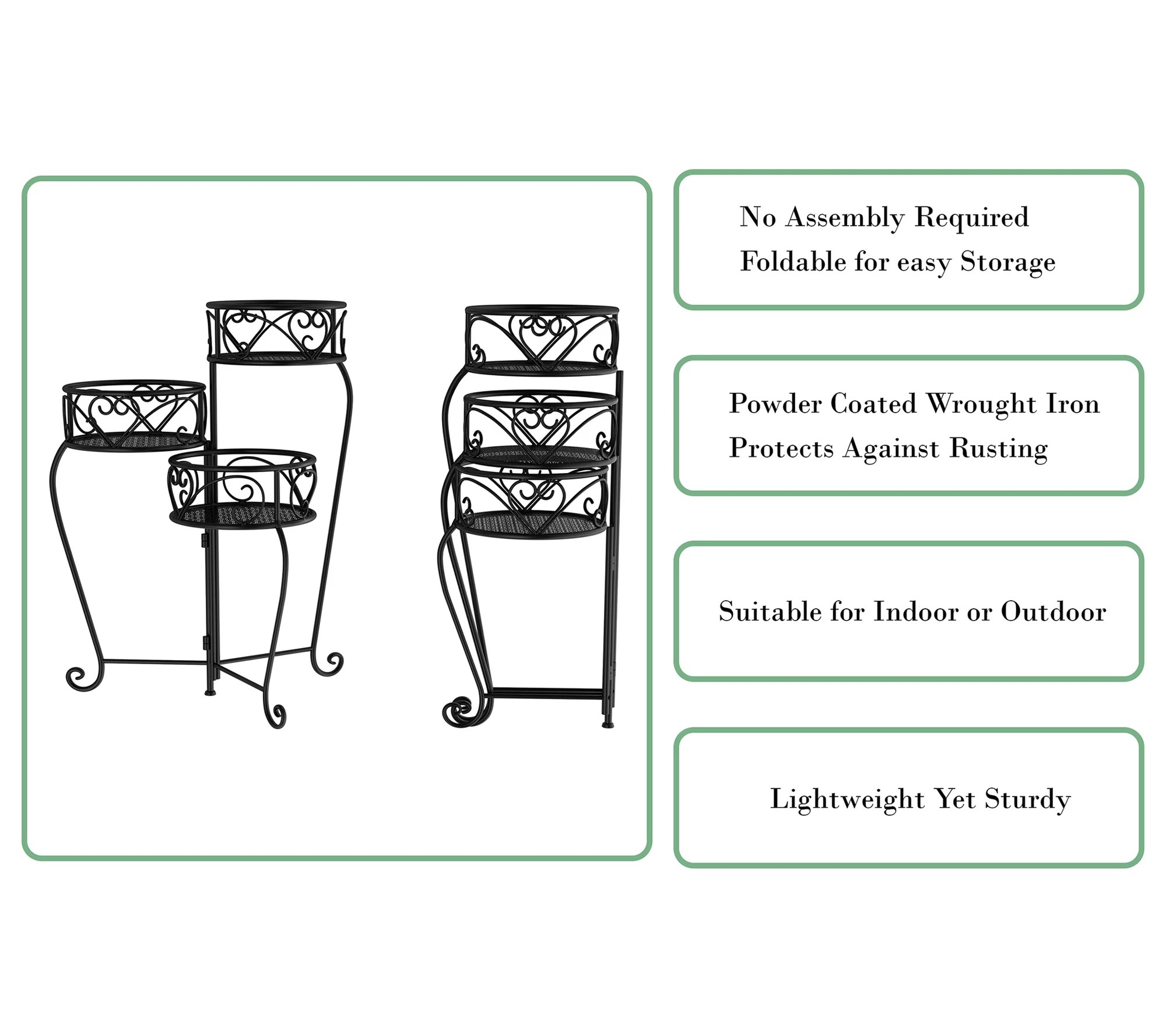 Pure Garden 3Tier Folding Wrought Iron Plant Stand