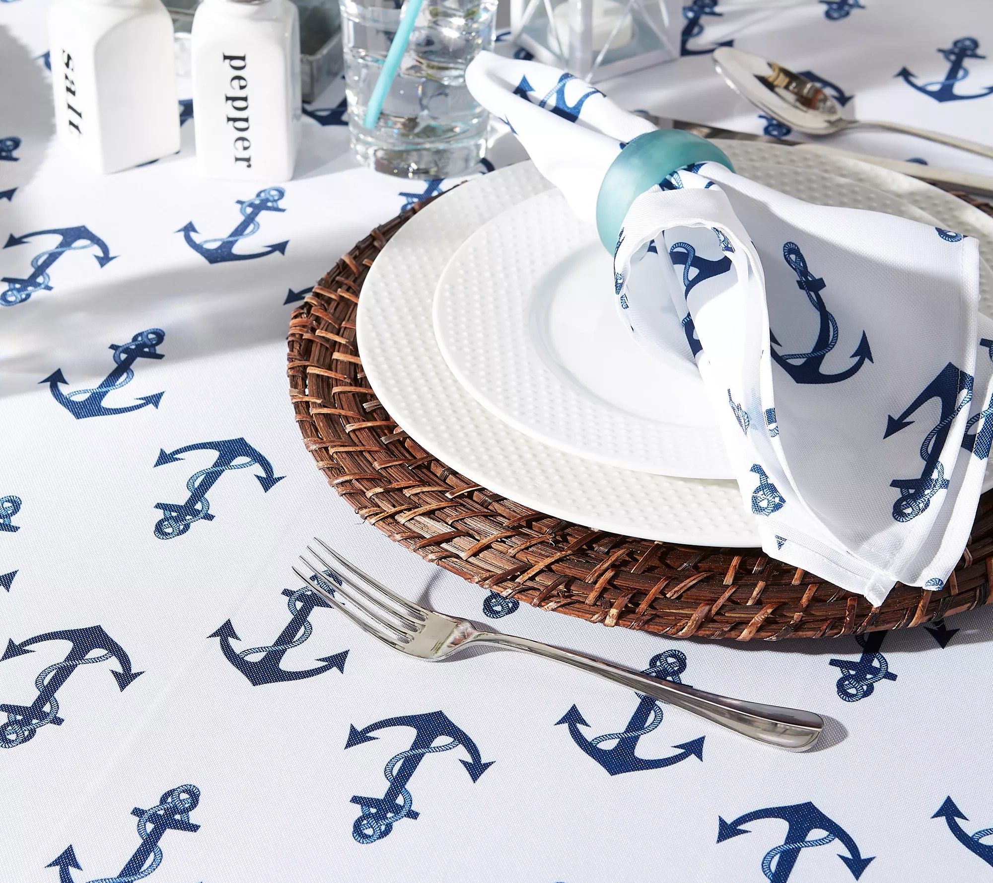 Design Imports Anchors Outdoor Tablecloth 60"Round