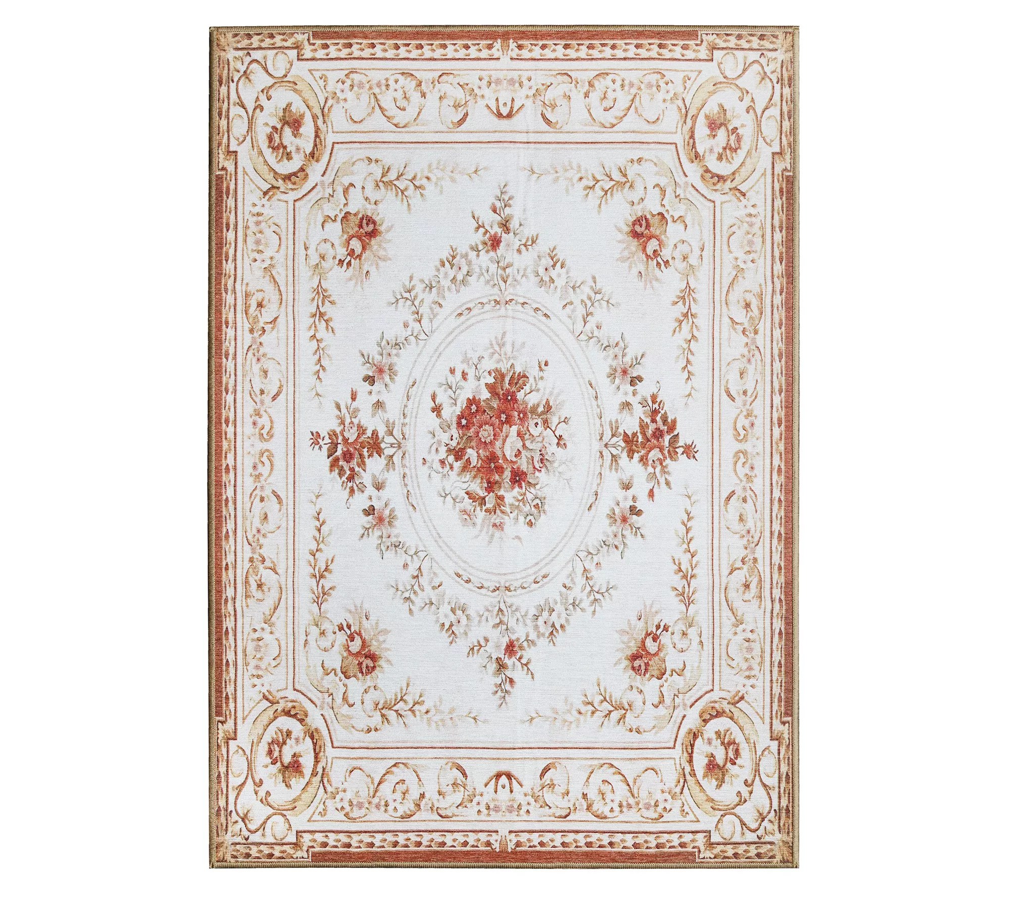 My Magic Carpet Washable Rug Aubusson Beige 5' x 7'