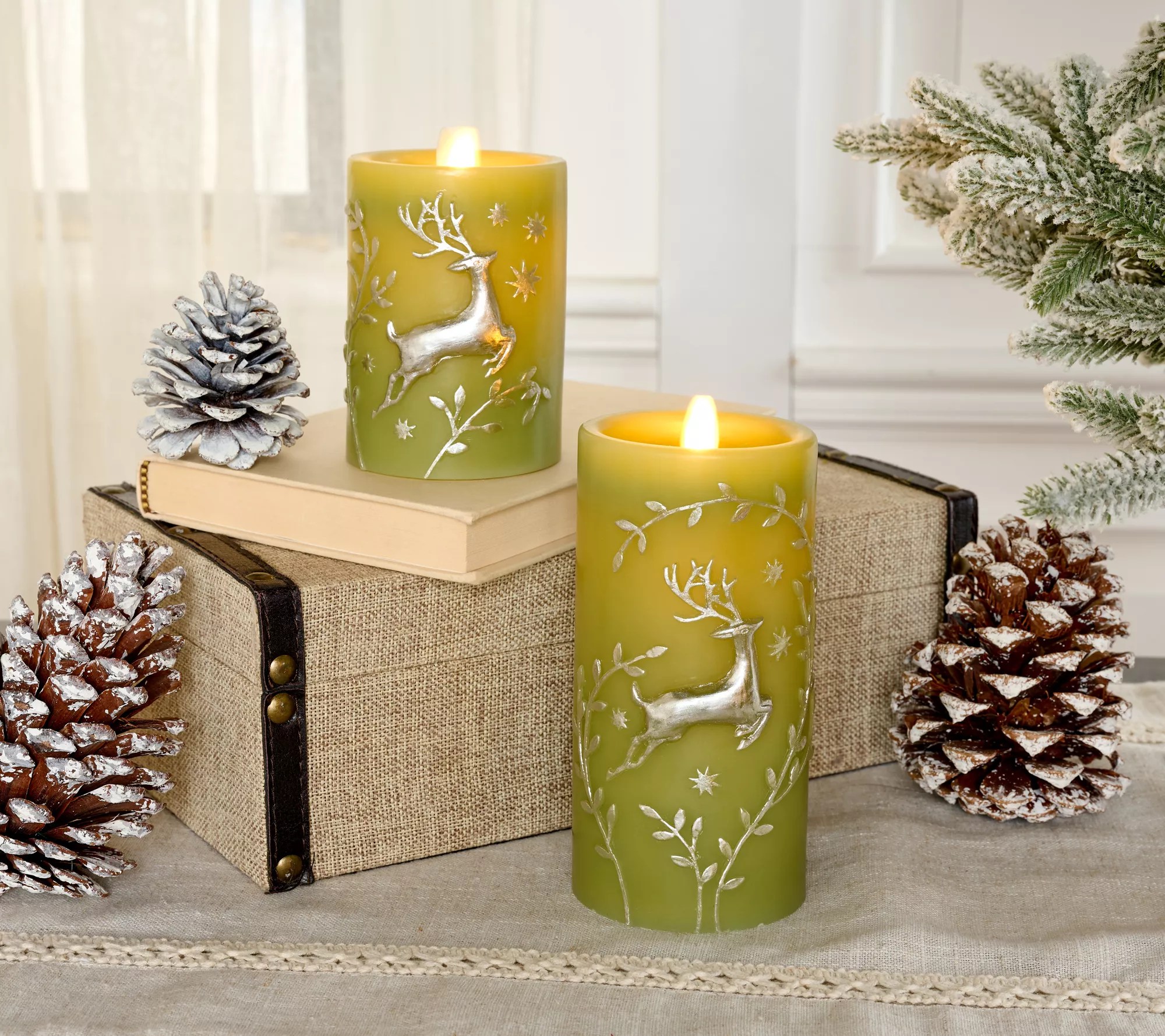 Martha Stewart Set of 2 Metallic Deer Flameless Pillar Candles
