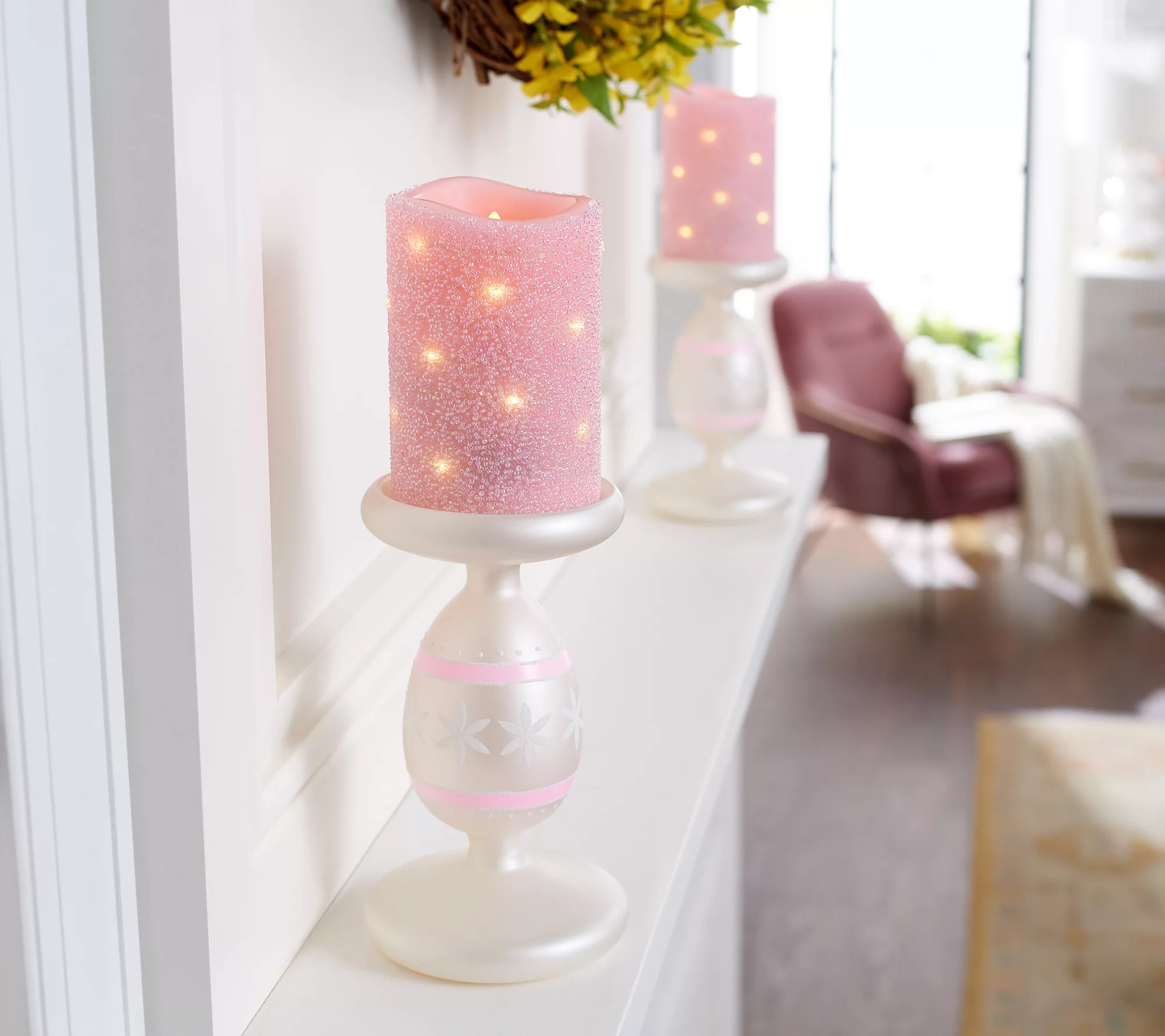 "As Is" Lightscapes S/2 Easter Egg Glass Pedestals w/Swirl Candles