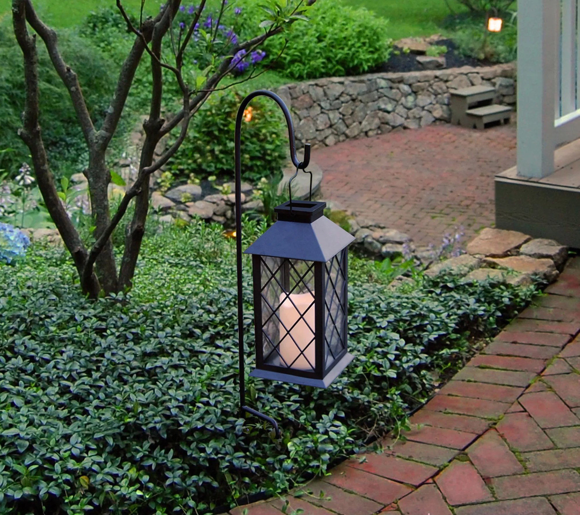 LumaBase Solar Powered Lantern with LED Candle Tudor Design