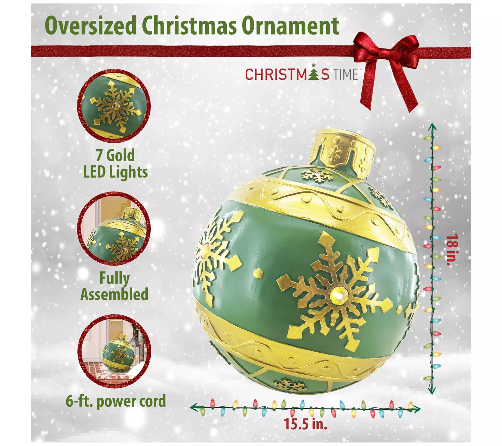 Christmas Time 18In. Resin Oversized Christmas Ornament
