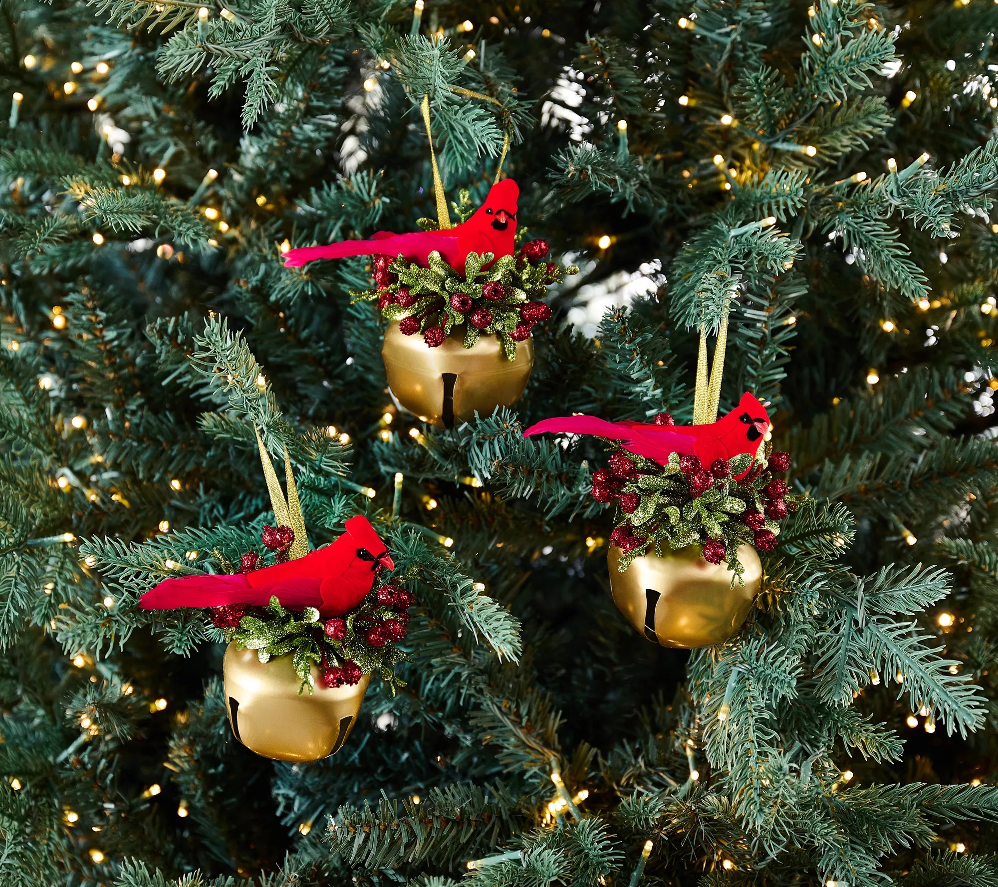 "As Is" Set of 3 Jingle Bell Ornaments with Cardinals by Valerie