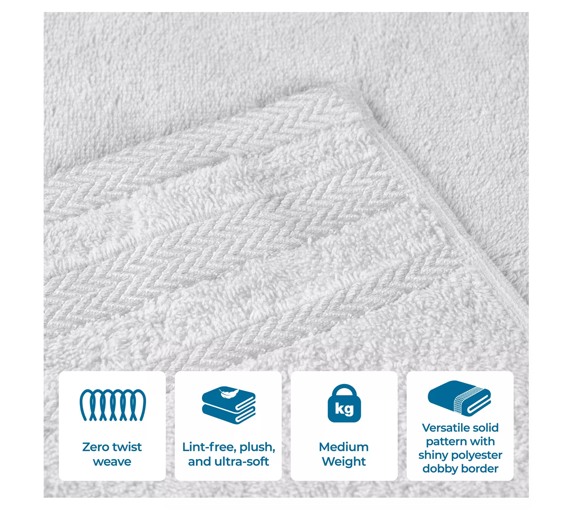 Superior Zero Twist Cotton Dobby Border Soft 3PC Bath Towels