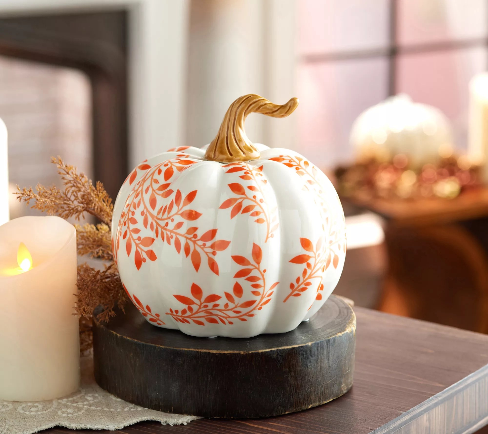 6.75" Ceramic Toile Pumpkin by Valerie Orange, Blue