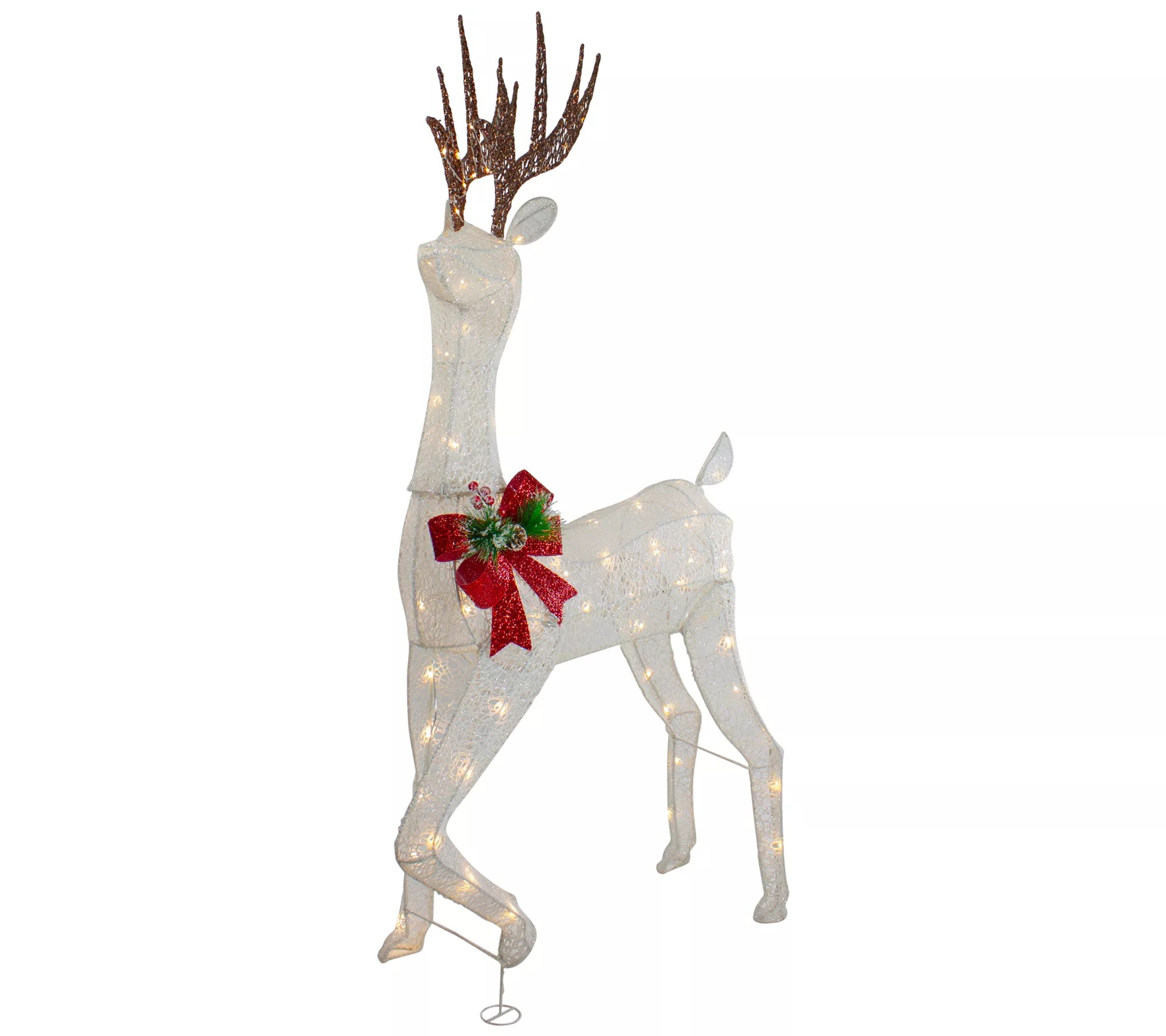 Northlight 60" LED Glitter Reindeer with Red Bo w Decoration