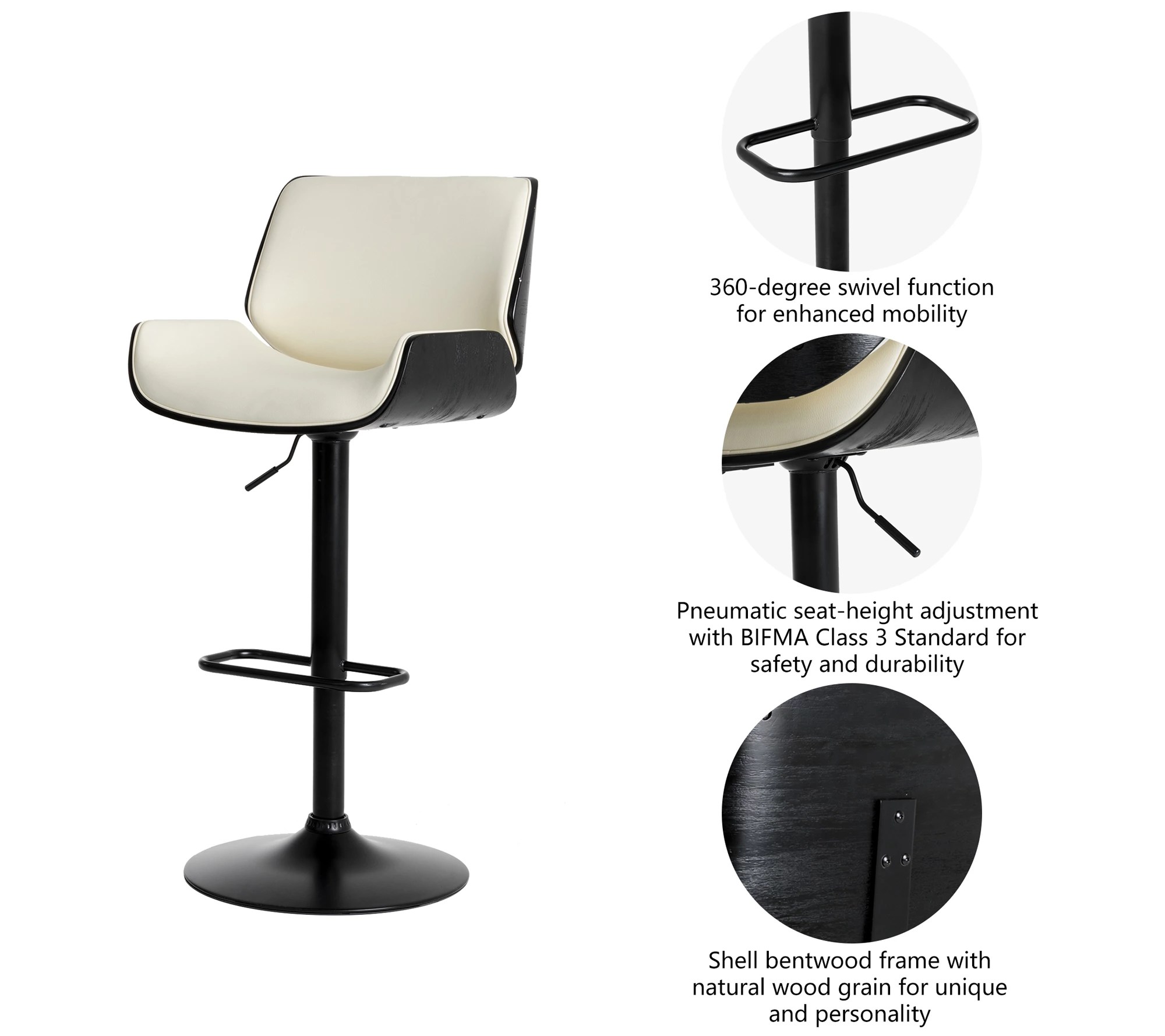 Glitzhome Mid Century Modern Adjustable Height Bar Stools S/2