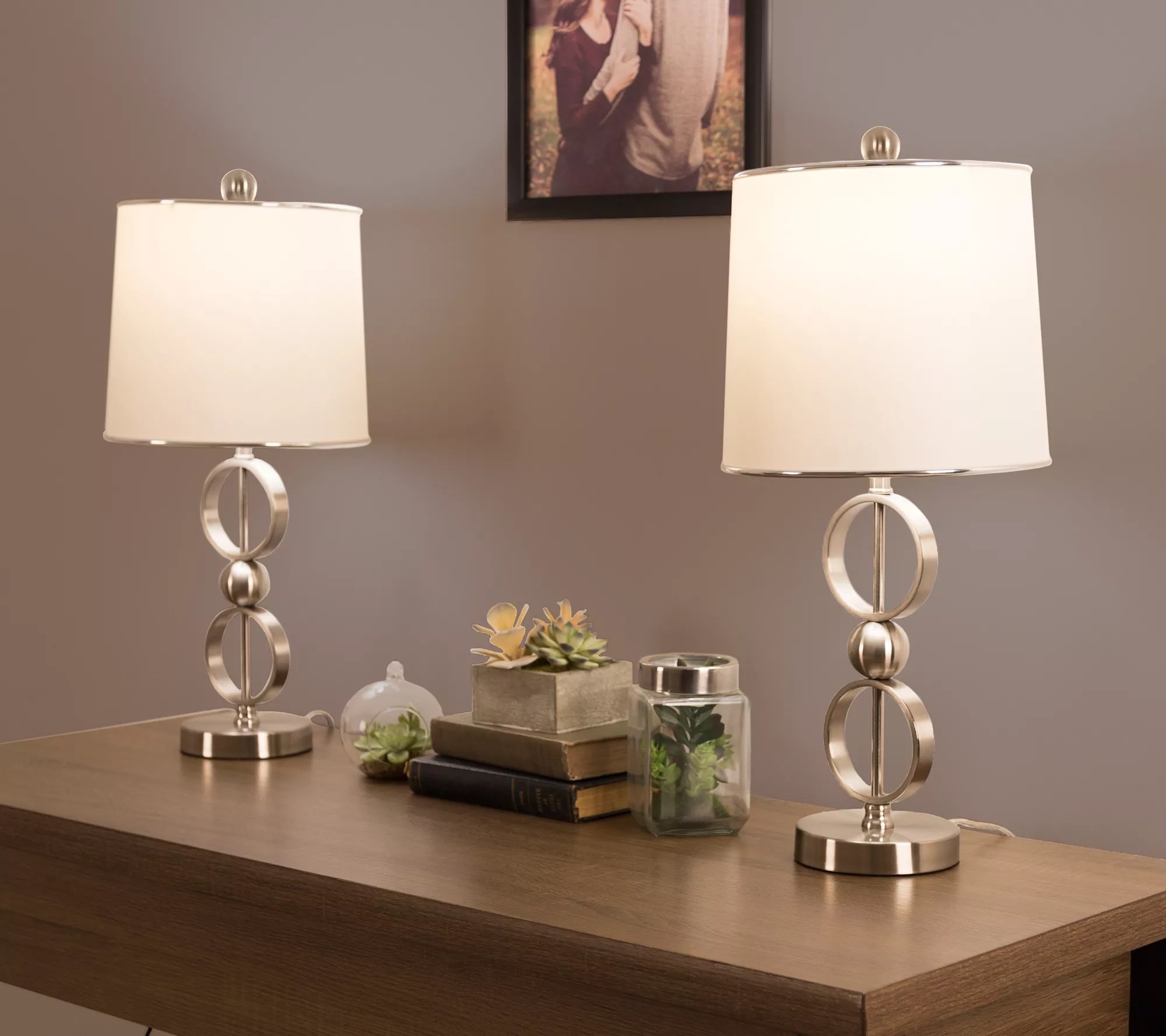 Lavish Home Table Lamps Set of 2, Modern Steel
