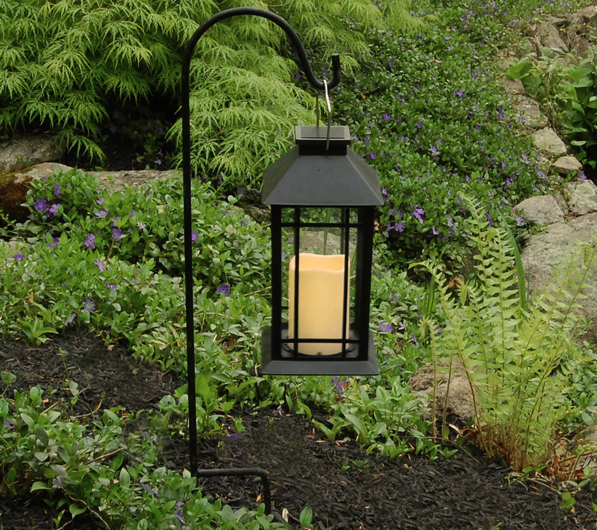 LumaBase Solar Powered Lantern with LED Candle Black Window