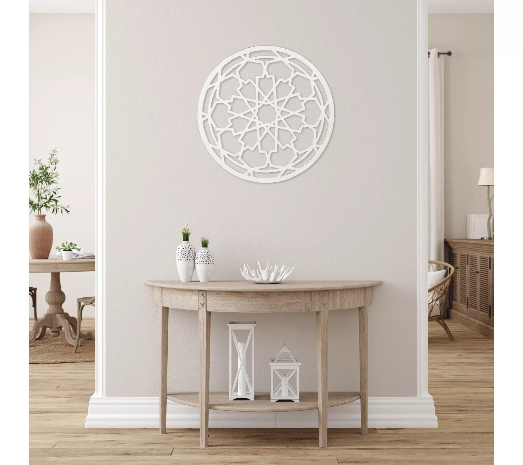 Stratton Home Decor Distressed White Wood Medallion Wall Decor