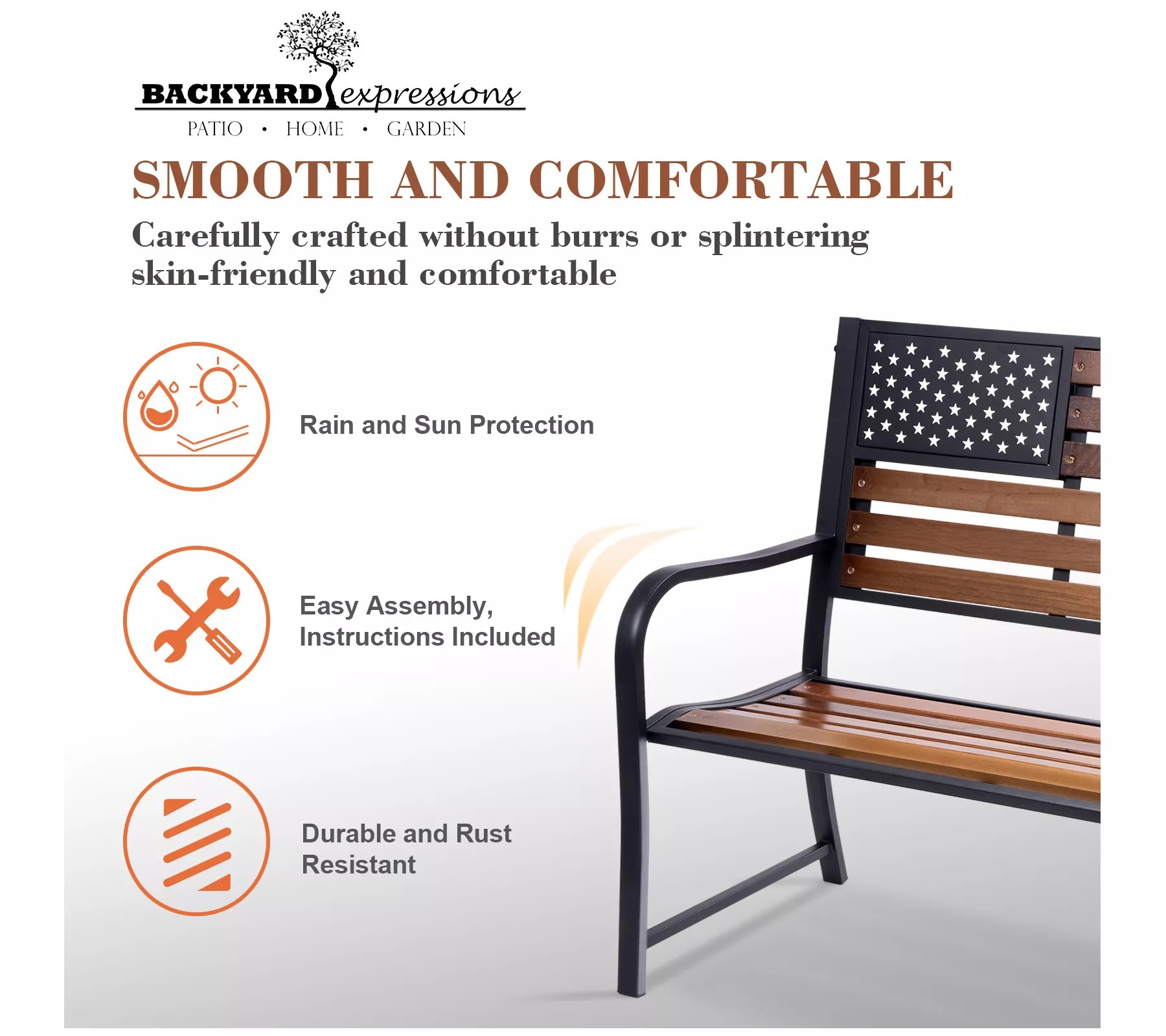 Backyard Expressions American Flag Patio Bench/ Wooden Slats