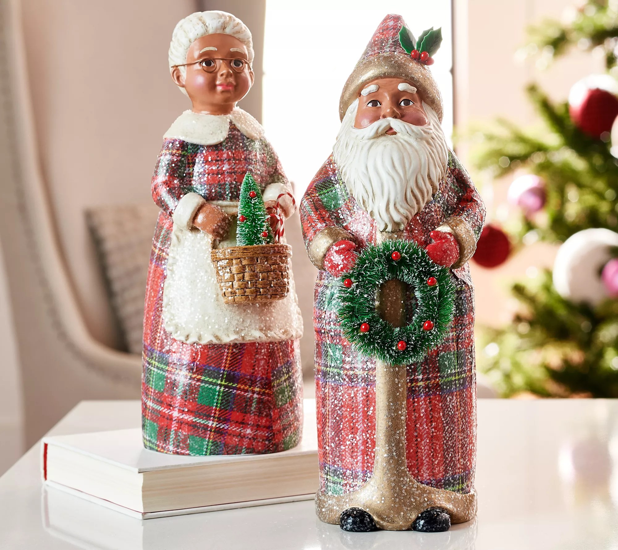 Set of 2 Black Mr. & Mrs. Claus Figurines by Valerie